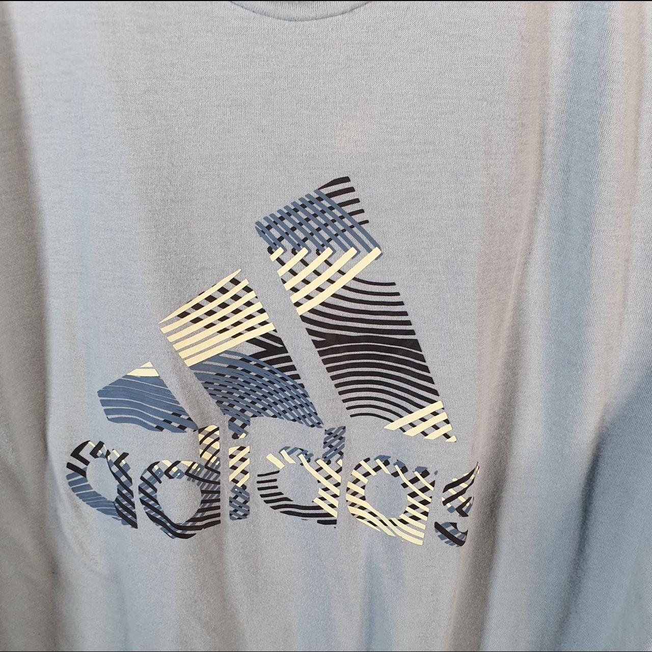 Vintage Adidas Spellout T Shirt Men’s Medium Blue Three Stripes Logo Athletic