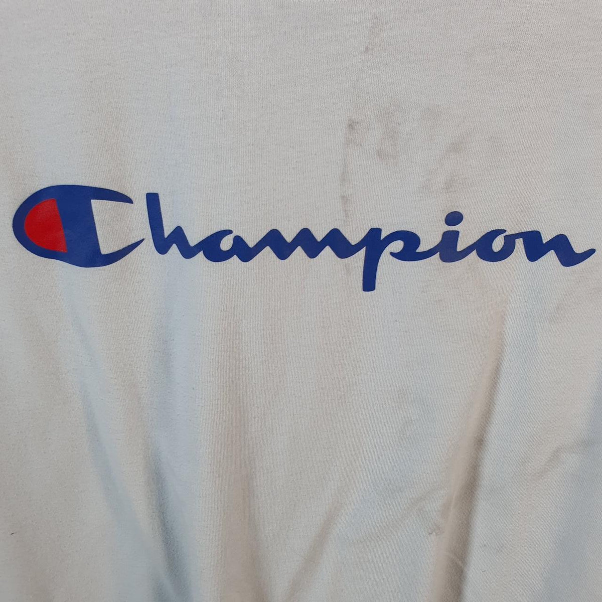 Vintage Champion Spellout Logo Cropped T Shirt Womens Medium White Athletic