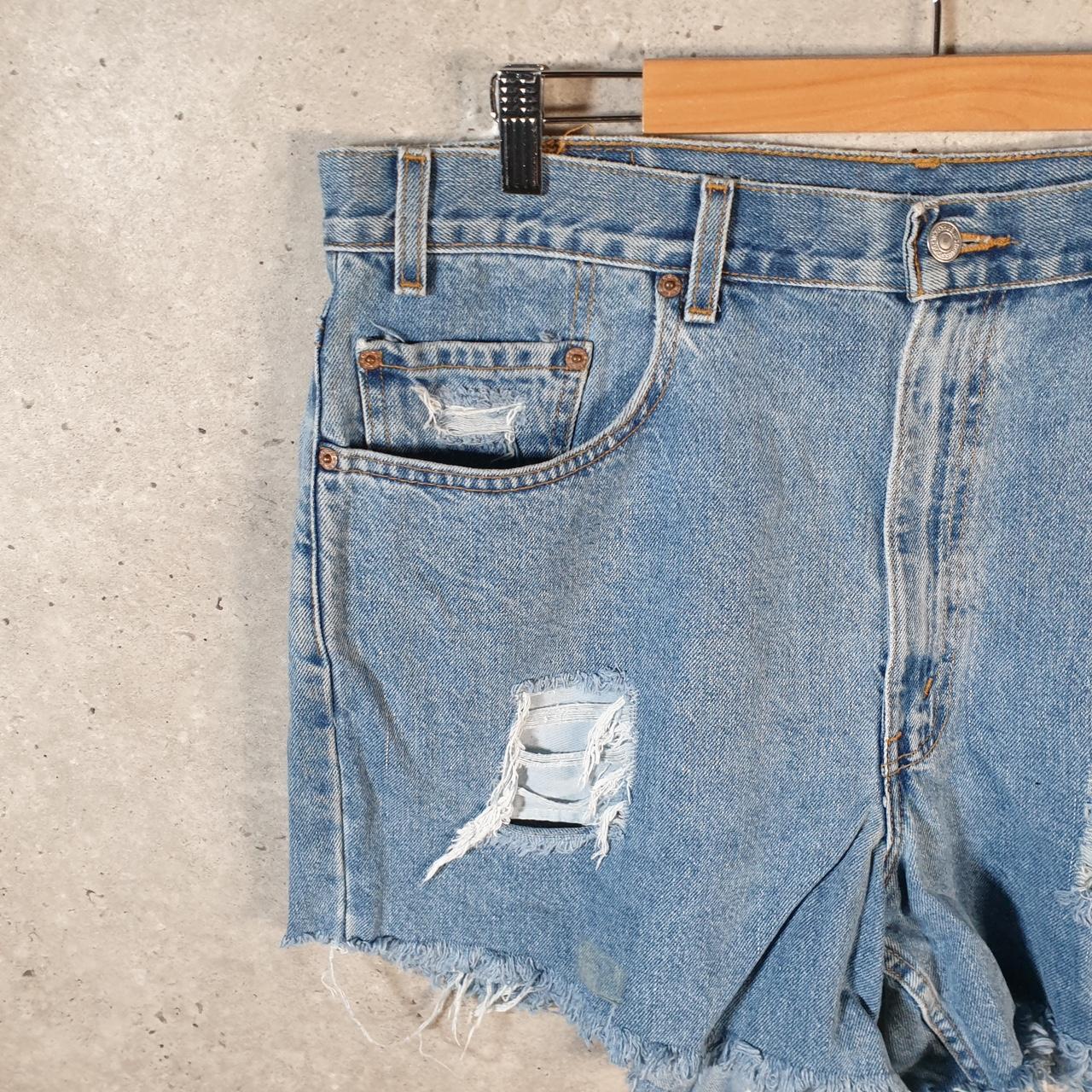 Vintage Levi’s 550 Cut Off Baggy Shorts Jorts Cargo Womens W38 Blue Relaxed Denim