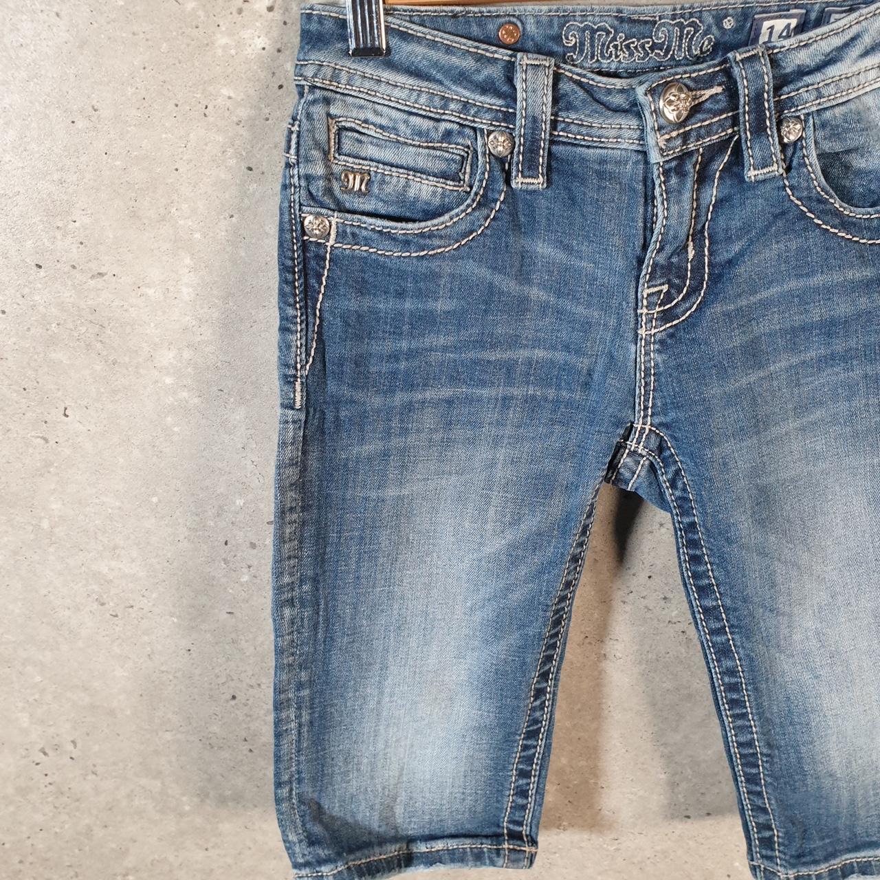 Vintage Miss Me Baggy Y2K Hip Hop Jeans Shorts Jorts Womens W24 Blue Denim Low Rise