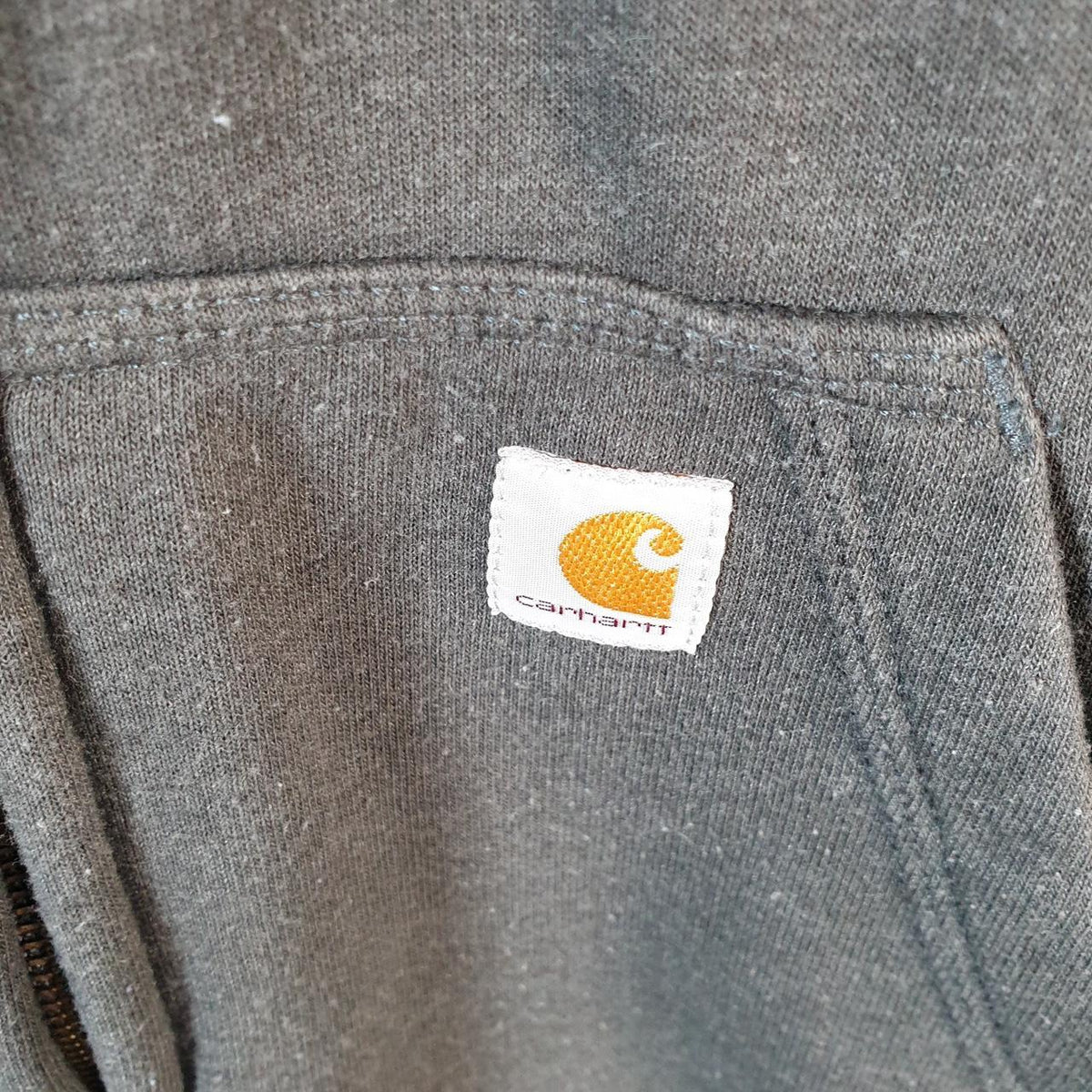 Vintage Carhartt Hoodie Womens Medium Grey Full Zip Blank Sweatshirt USA Relaxed Fit Big Fish Vintage