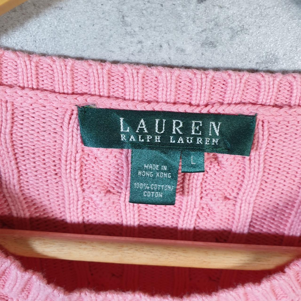 Vintage Ralph Lauren Polo Cable Knit Sweater Womens Large Pink Cotton Pullover