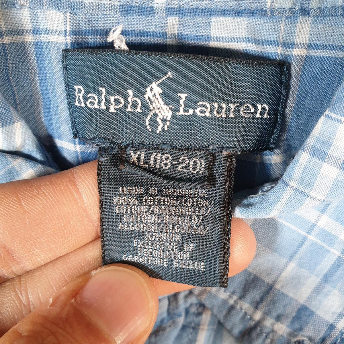 Vintage Ralph Lauren Button Down Shirt Womens XL Blue Checkered Classic Fit Cotton Pony
