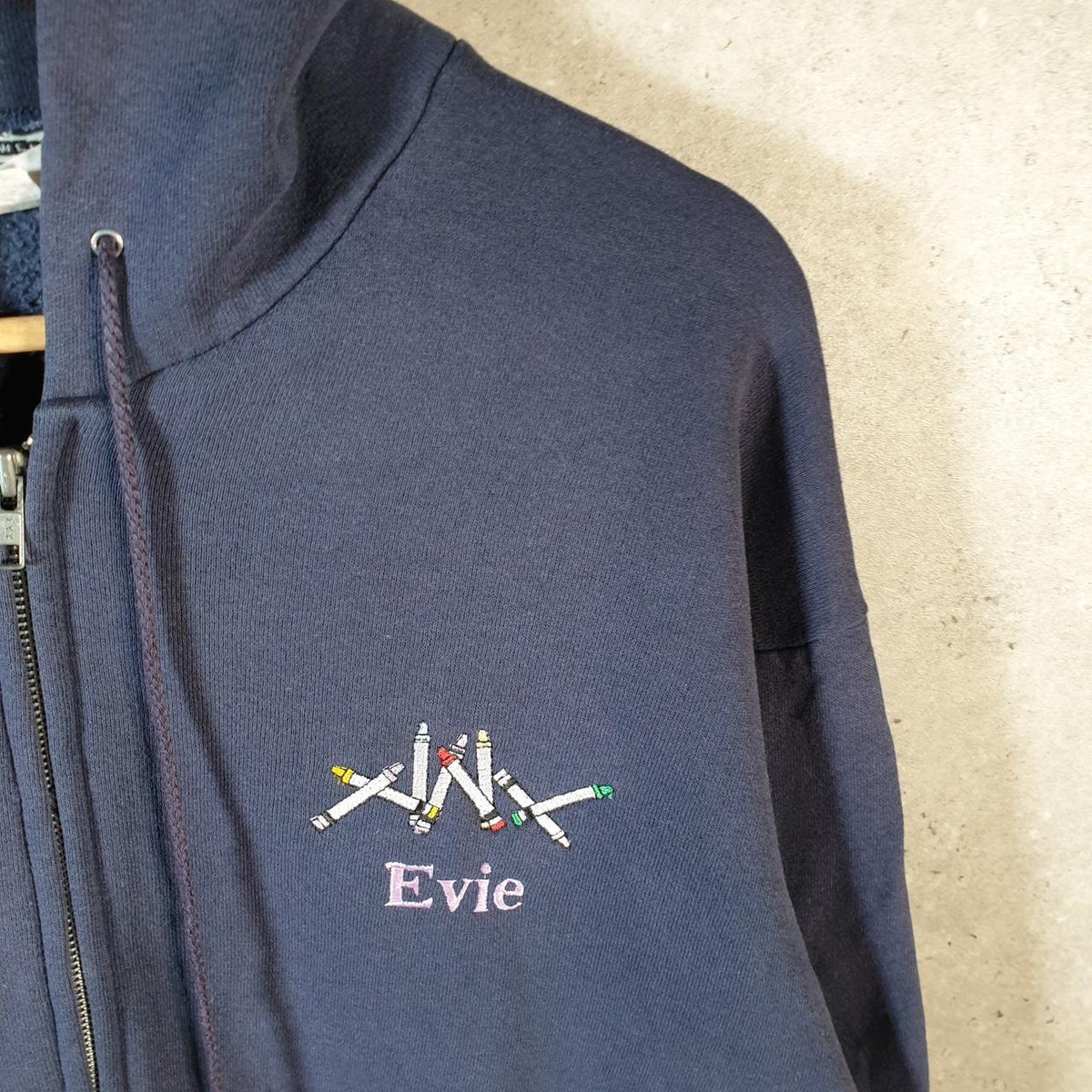 Vintage Lee Heavyweight Hoodie Men’s Large Navy Blue USA Evie Crayons Full Zip