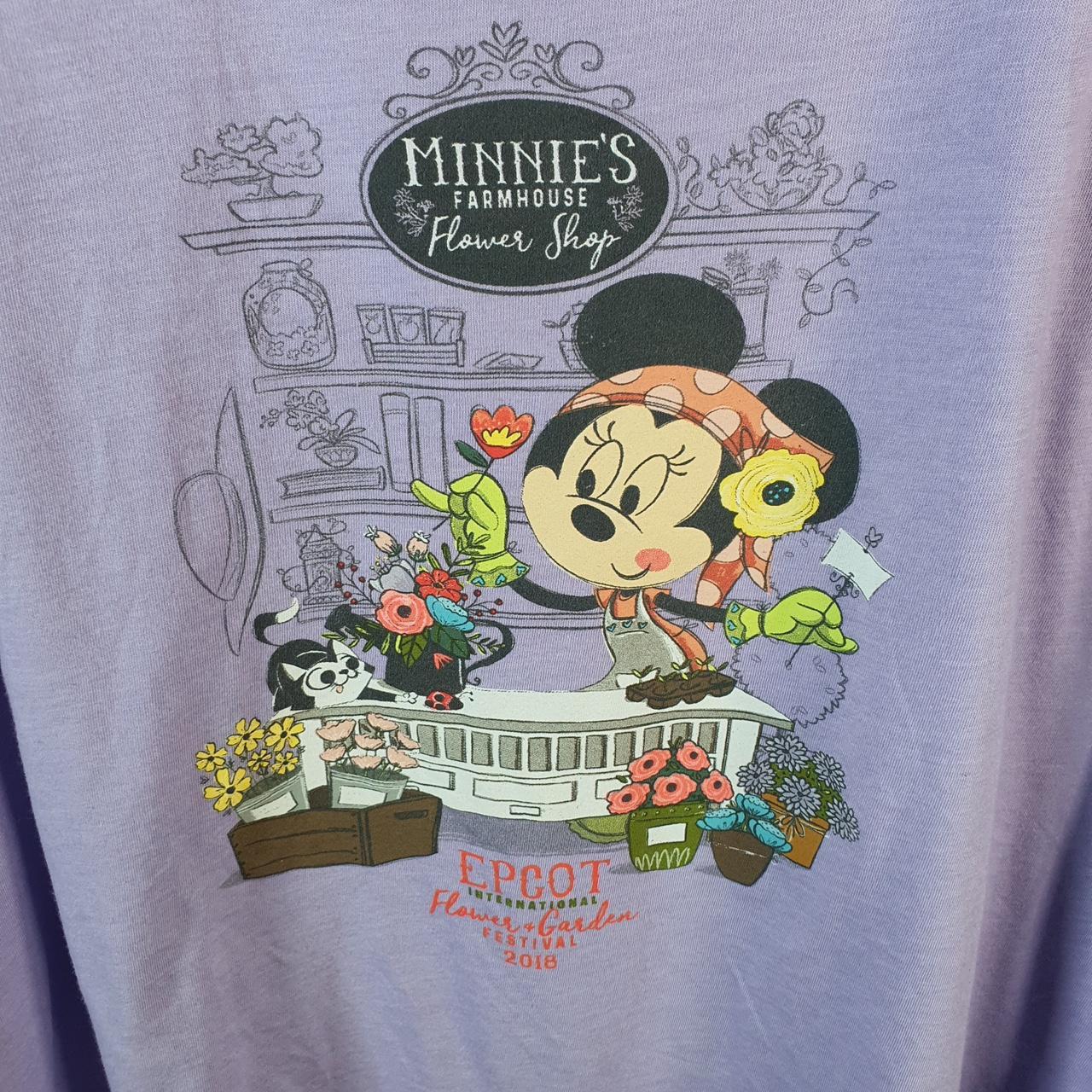 Vintage Disney Land Minnie Mouse 2018 Garden Flowers T Shirt Womens  XL Lilac Graphic