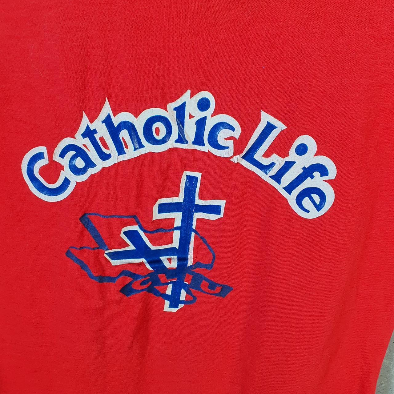 Vintage Stedman Catholic Life Church 90s USA Single Stitch T Shirt Men’s XS Red