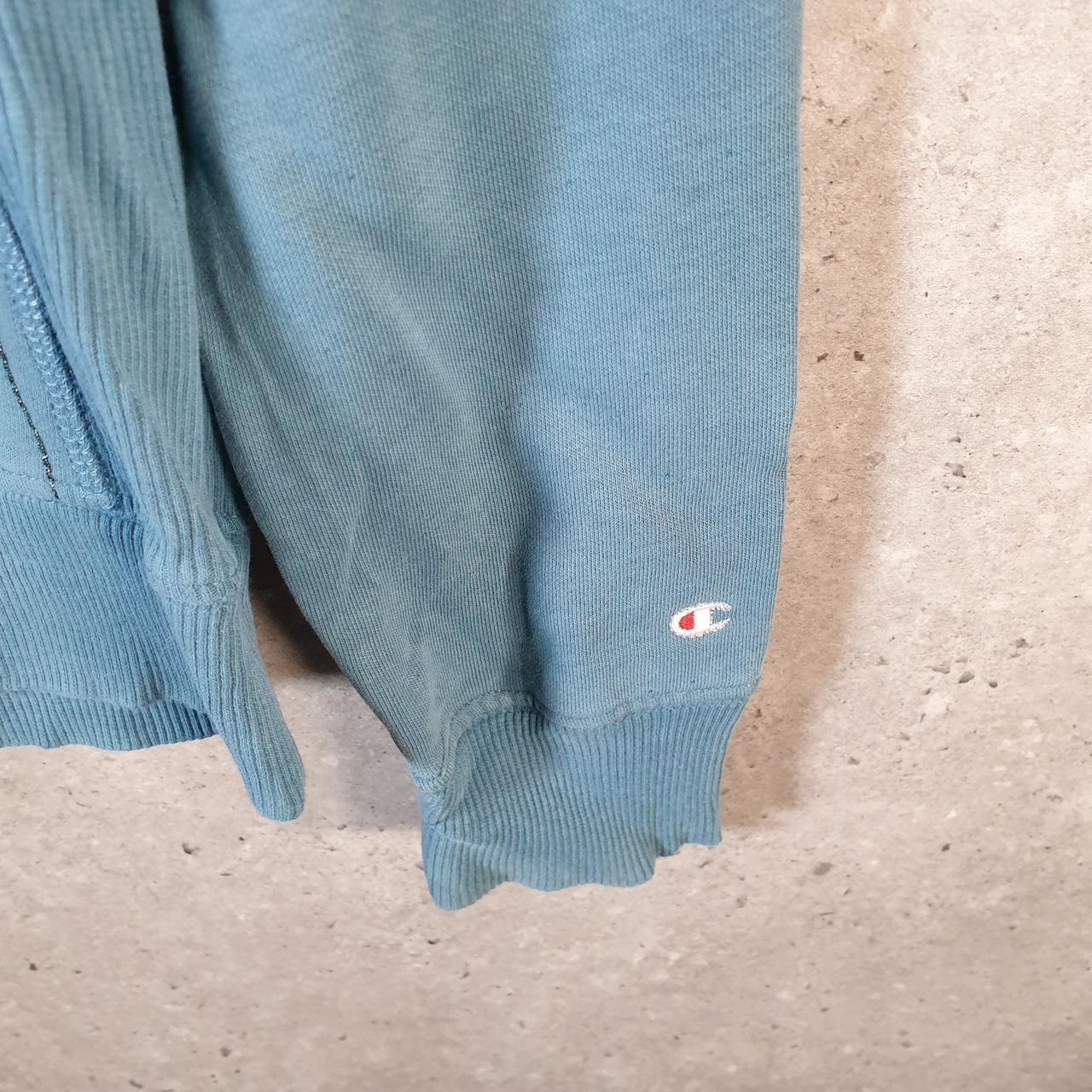 Vintage Champion Hoodie Womens Medium Blue Spellout Logo Pullover