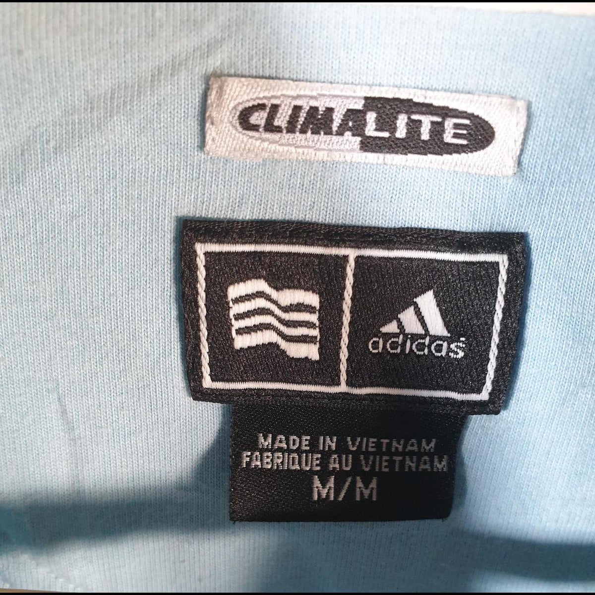 Vintage Adidas Climalite Polo Shirt Men’s Medium Striped Blue Three Stripes Athletic