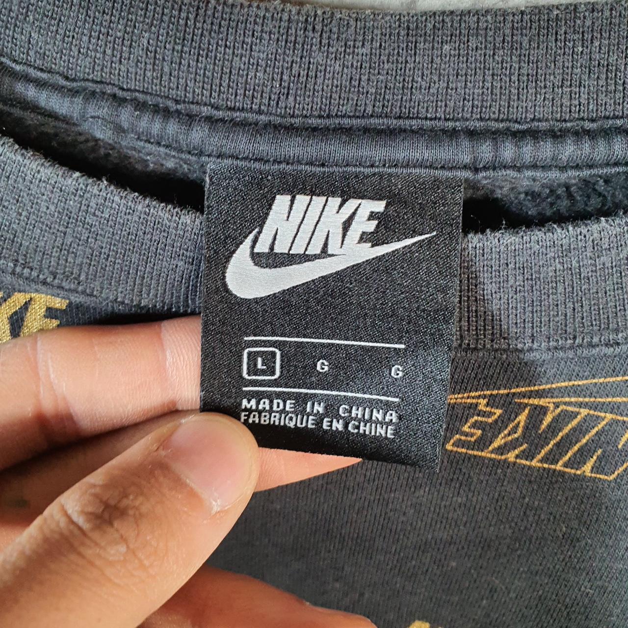 Vintage Nike Club All Over Print AOP Sweatshirt Men’s Large Black Swoosh Y2K Pullover Logo