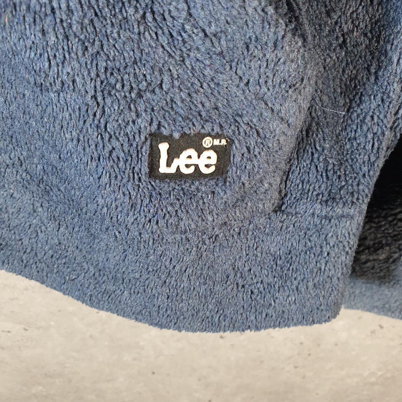 Vintage Lee Full Zip Fleece Hoodie Womens Medium Blue Spellout Logo Winter