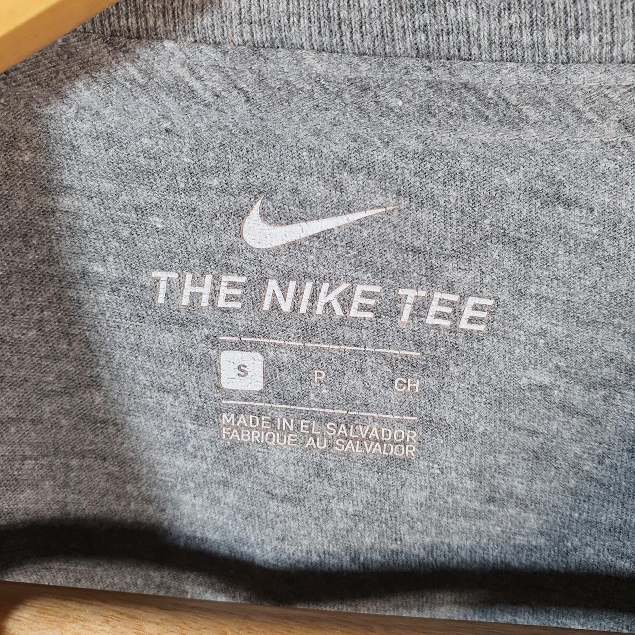Vintage Nike Club T Shirt Men’s Small Grey Printed Single Swoosh Logo Athletic Big Fish Vintage