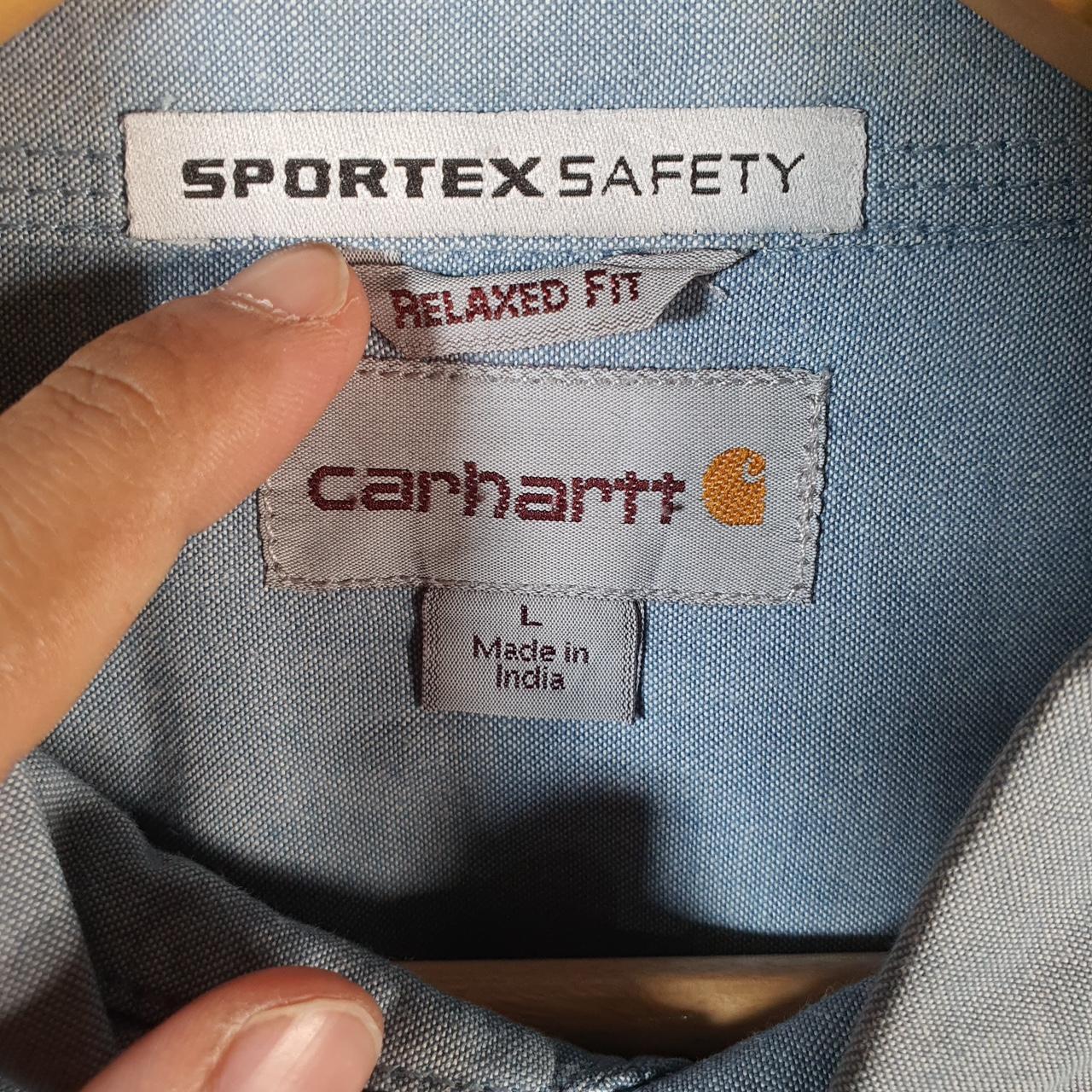 Vintage Carhartt Shirt Button Down Mens Large Blue Short Sleeve Chore Utility Relaxed - Big Fish Vintage