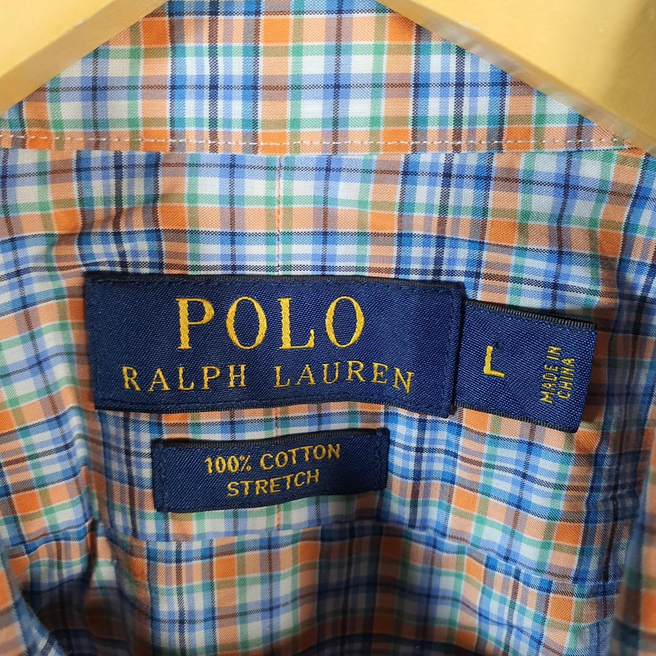 Vintage Ralph Lauren Button Down Shirt Mens Large Blue Checkered Stretch Fit Cotton Pony
