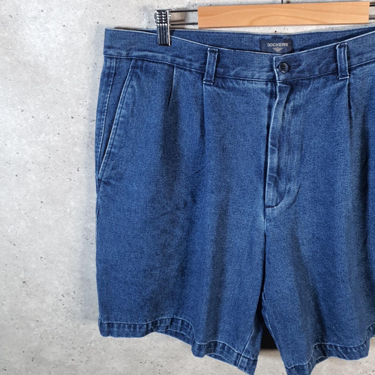 Vintage Dockers Baggy Shorts Jorts Cargo Mens W38 Blue Denim Relaxed Fit Cargo