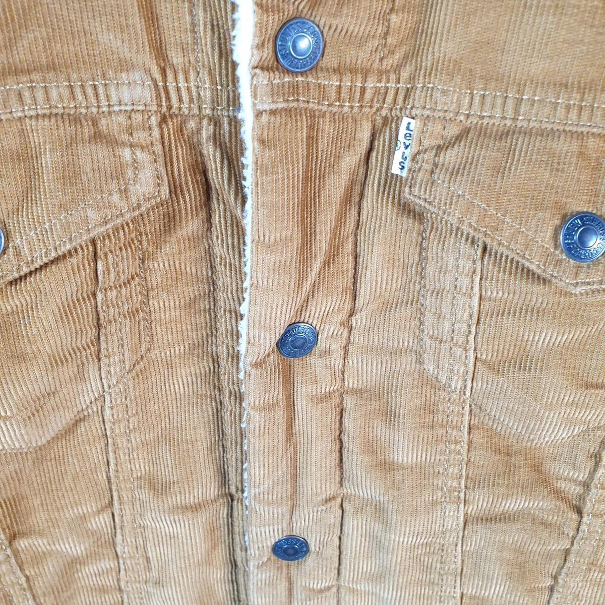 Vintage Levis Denim Corduroy Jean Trucker Sherpa Jacket Mens Small Brown Sherling