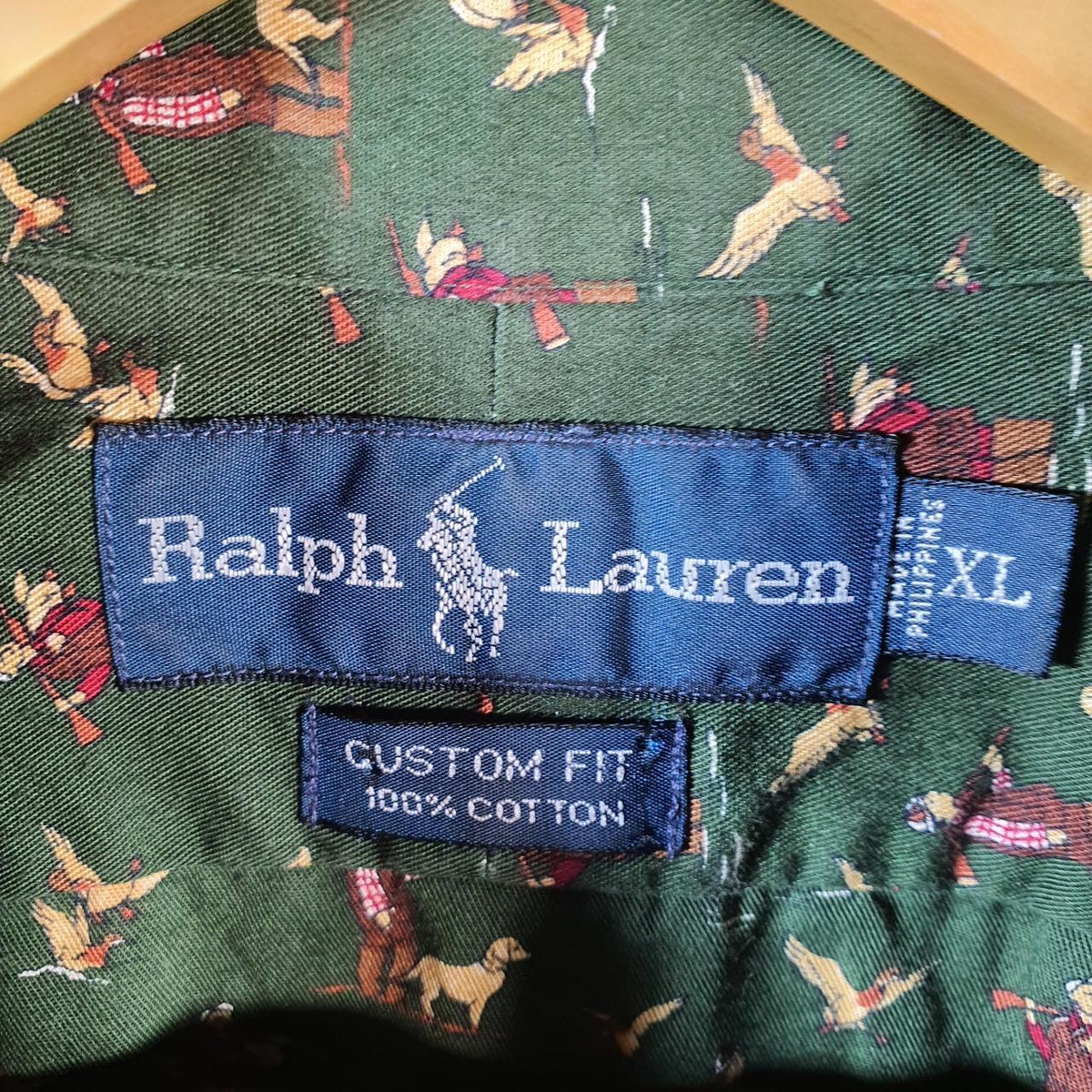 Vintage Ralph Lauren Button Down Shirt Duck Hunting Dog Print Rare Men’s XL Green C8478