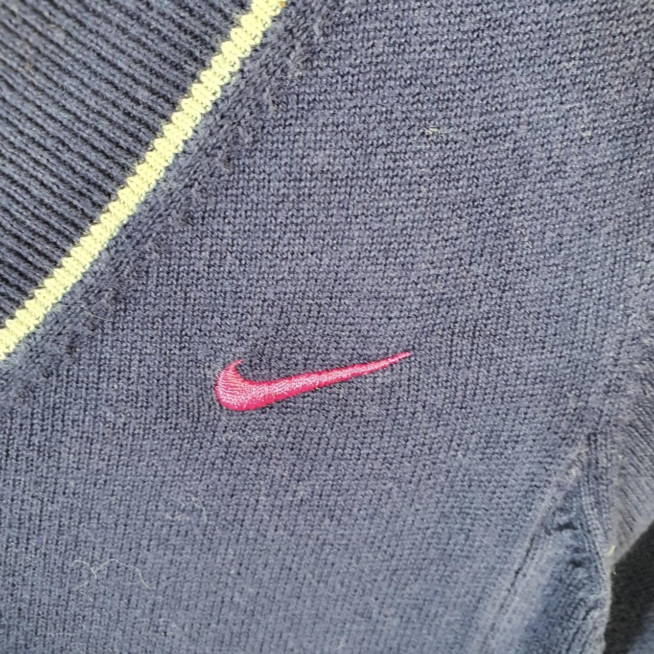 Vintage Nike Knit Club Sweatshirt Womens Small Navy Blue Swoosh Y2K Pullover Logo