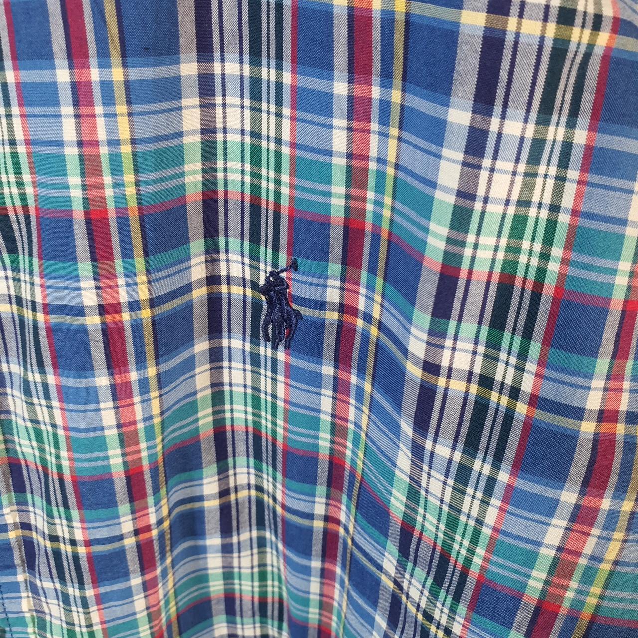 Vintage Ralph Lauren Button Down Shirt Womens XL Blue Checkered Cotton Pony