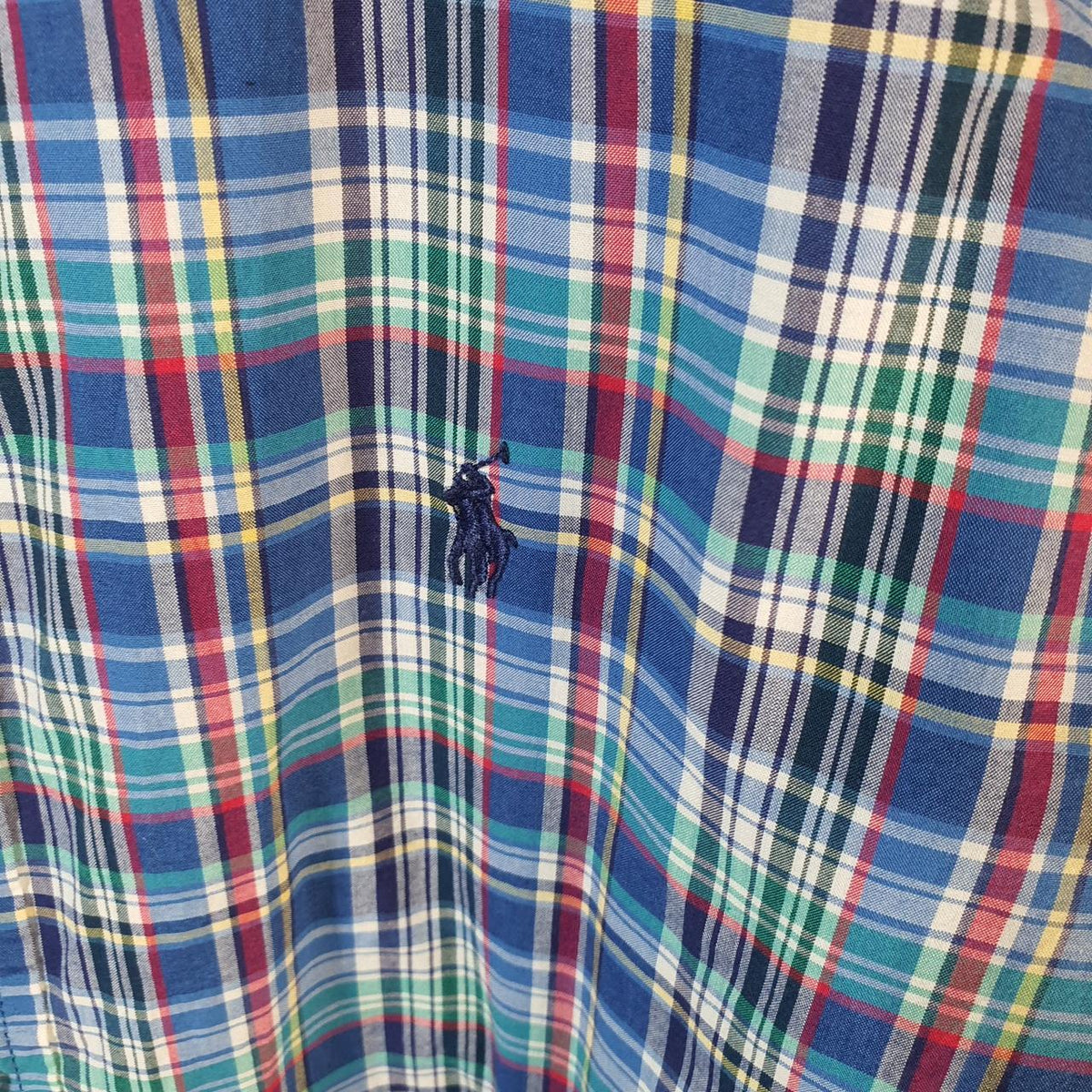Vintage Ralph Lauren Button Down Shirt Womens XL Blue Checkered Cotton Pony