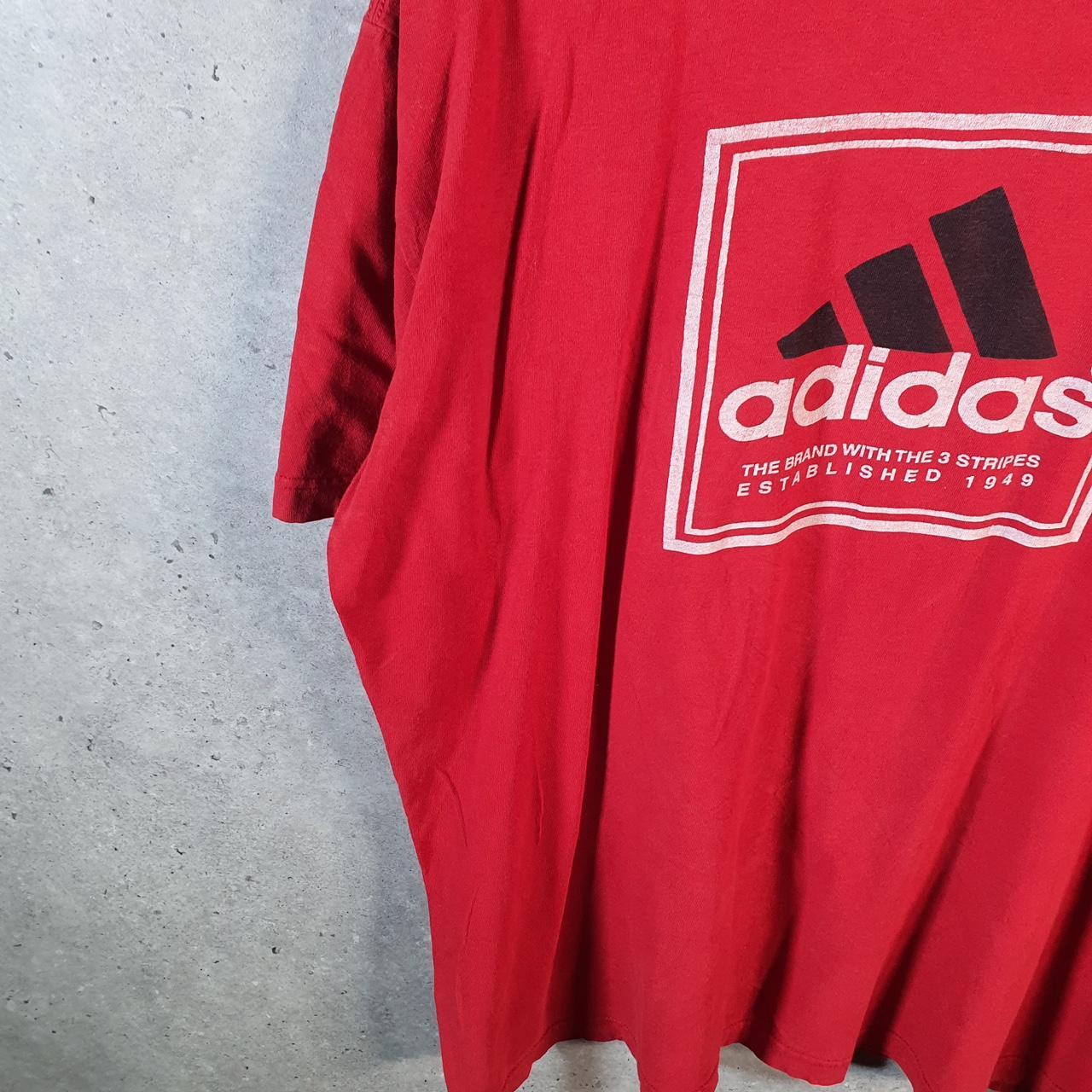 Vintage Adidas Spellout T Shirt Men’s XL Red Three Stripes Logo Athletic