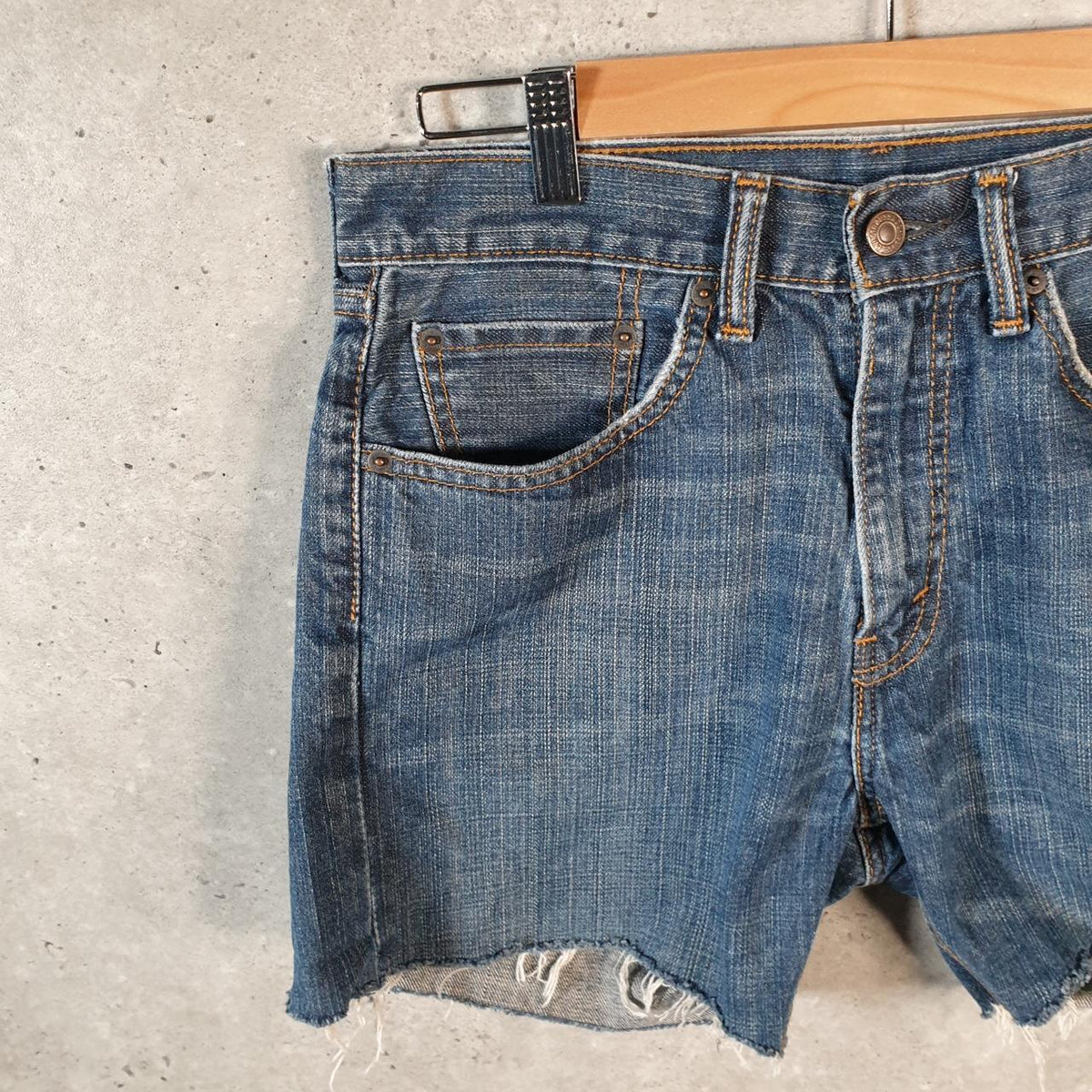 Vintage Levi’s 505 Cut Off Baggy Shorts Jorts Cargo Womens W31 Blue Relaxed Denim