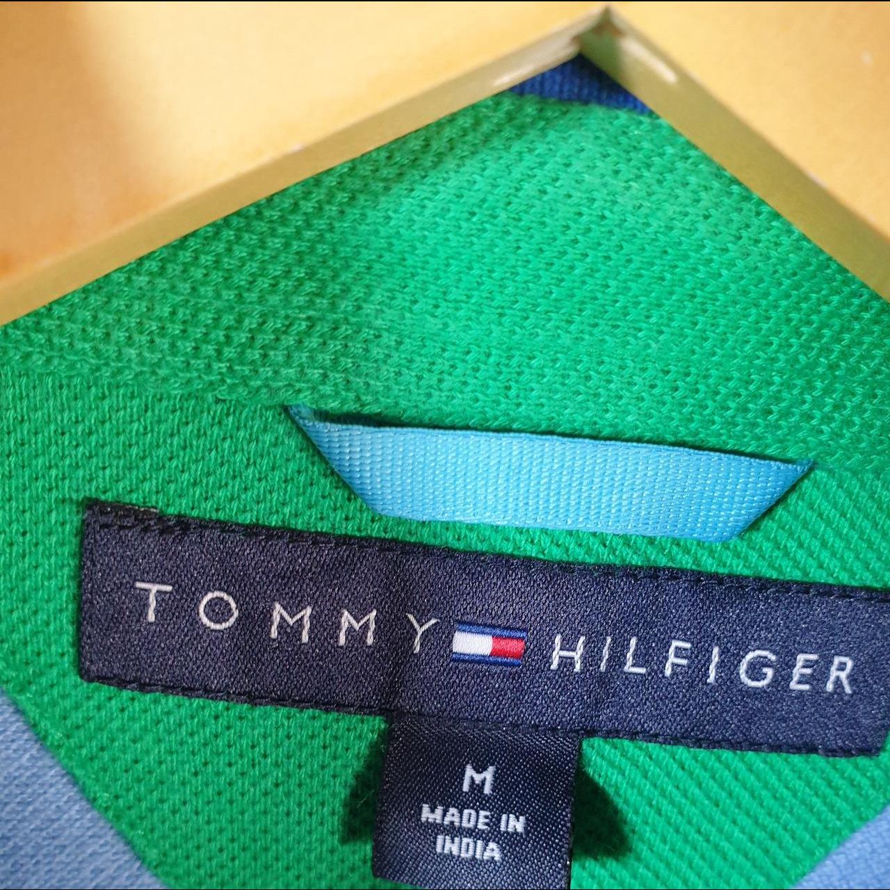 Vintage Tommy Hilfiger Polo Shirt Men’s Medium Blue Striped Custom Fit Embroidered Logo