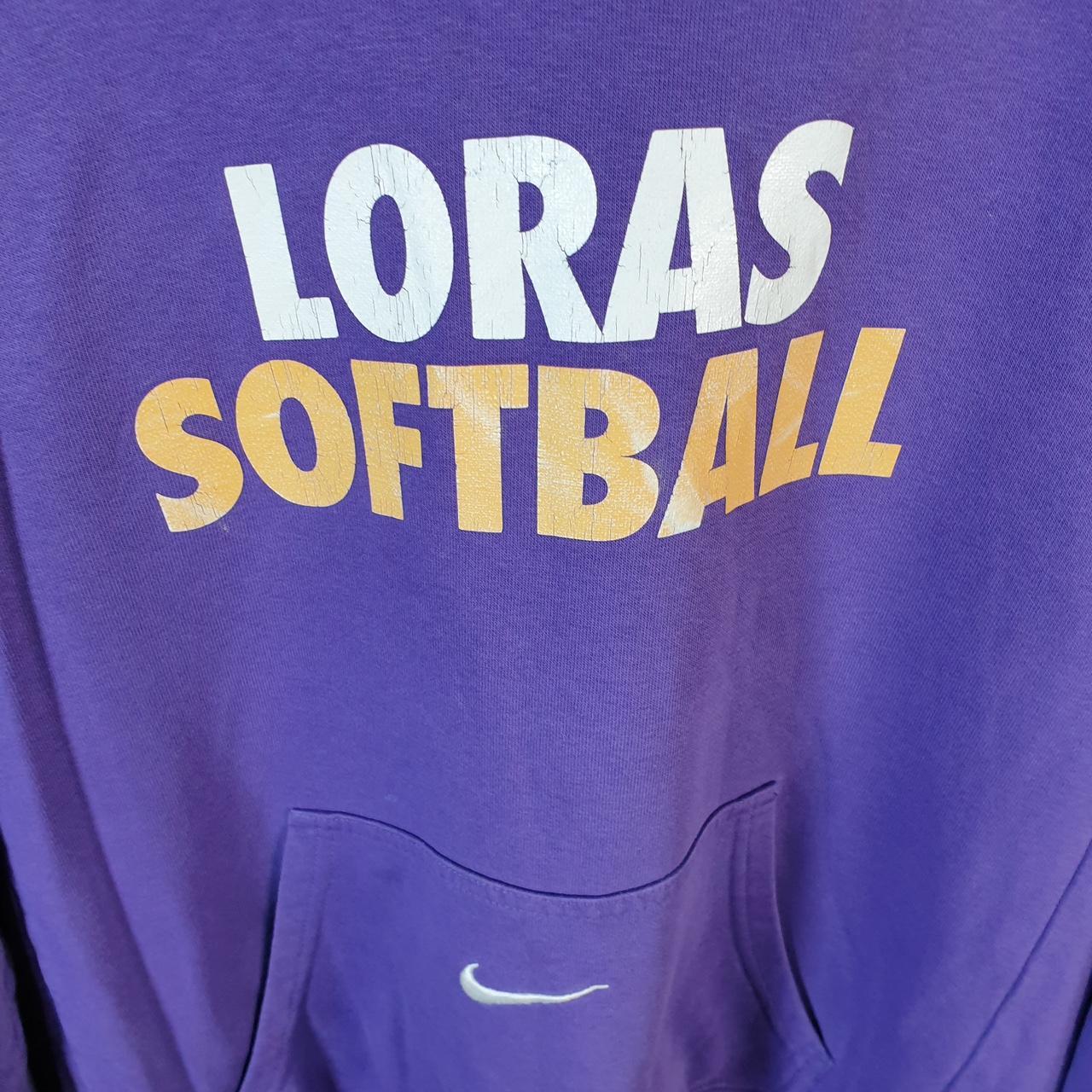 Vintage Nike Centre Swoosh Loras Softball Hoodie Men’s Medium Purple Swoosh Y2K