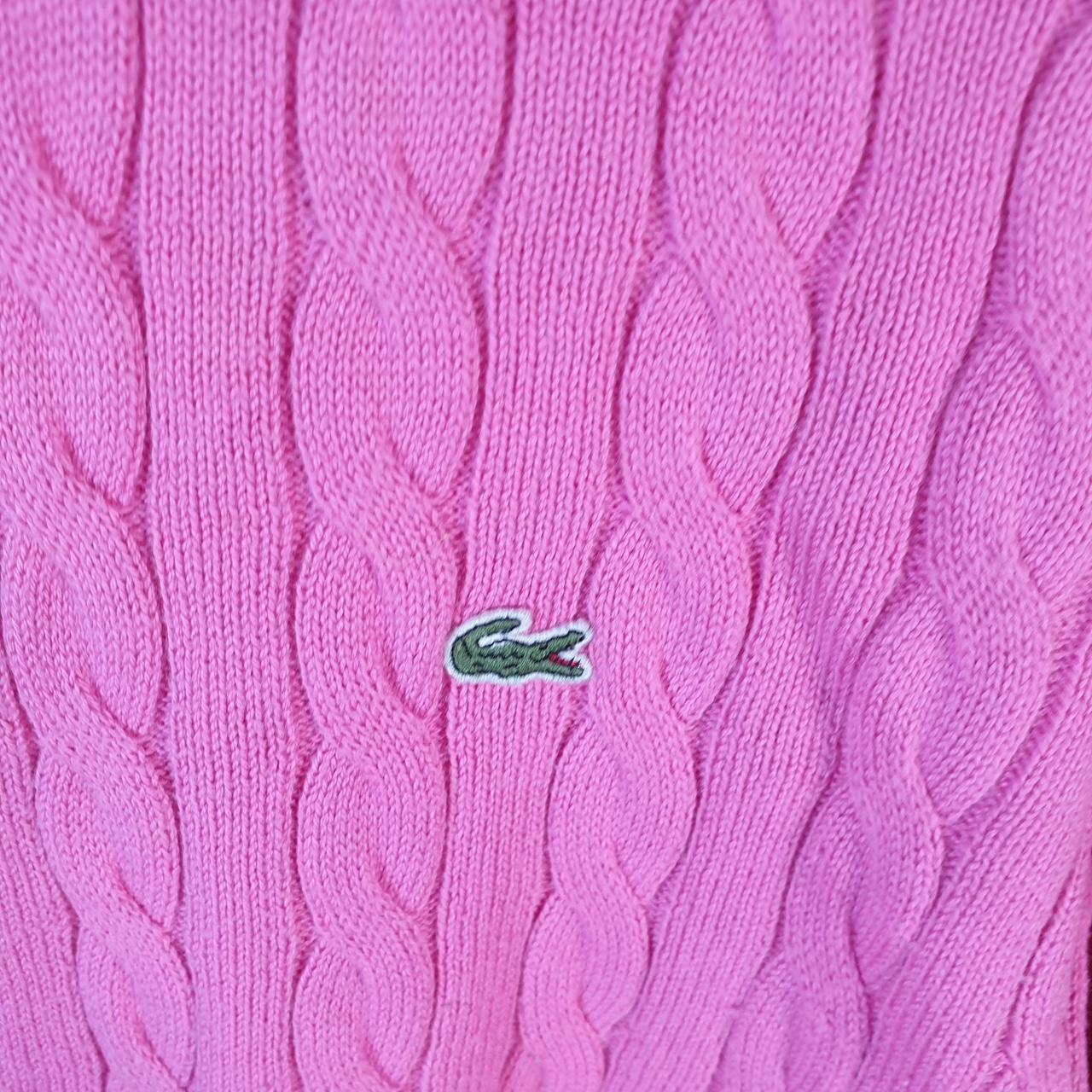 Vintage Lacoste Sweatshirt Cable Knit Womens Small Pink Pullover Logo Y2K Jumper