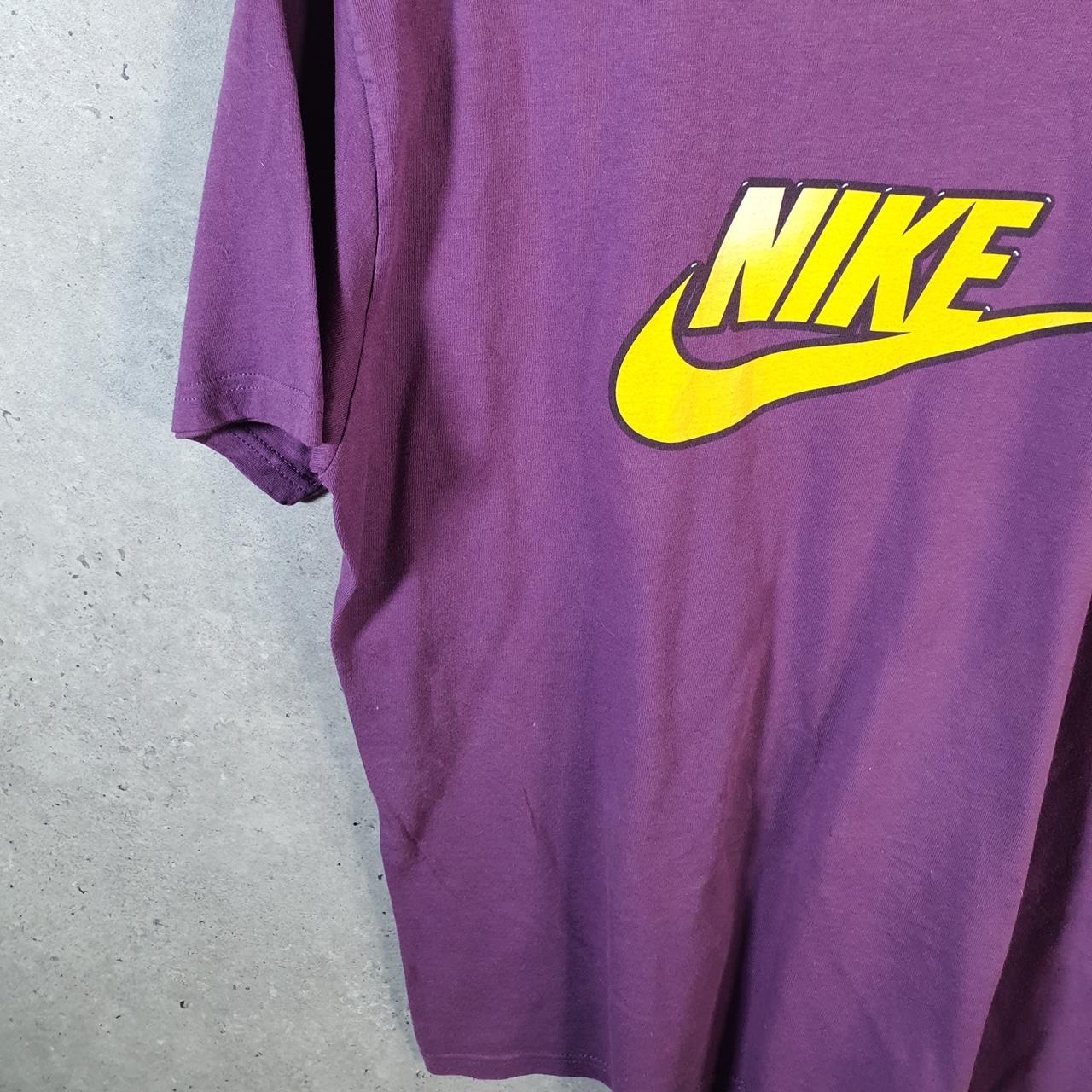 Vintage Nike 90s USA T Shirt Men’s Large Purple Spellout Single Swoosh Logo Athletic Big Fish Vintage