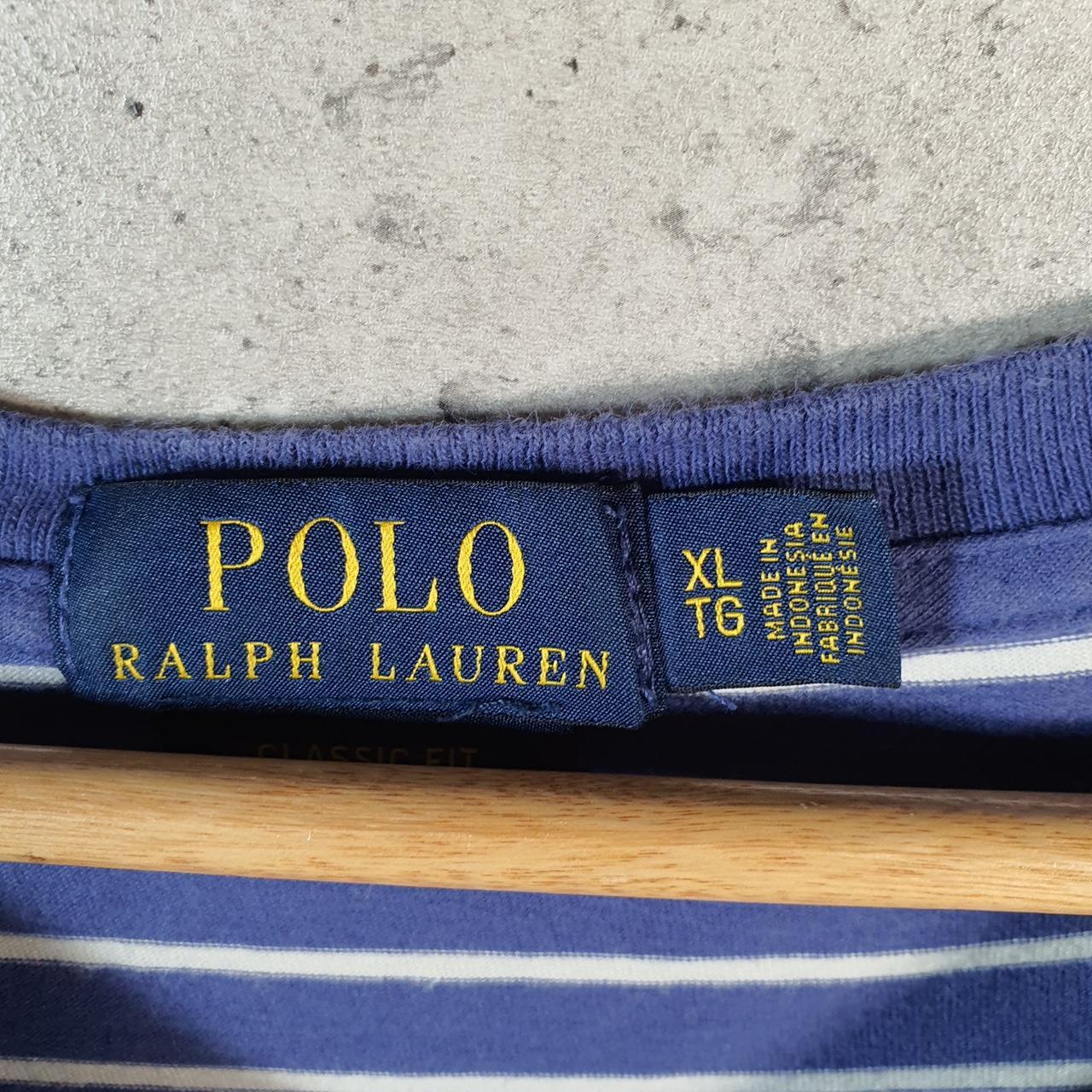 Vintage Ralph Lauren Polo T Shirt Men’s XL Blue Striped Embroidered Pony Classic Fit C9575