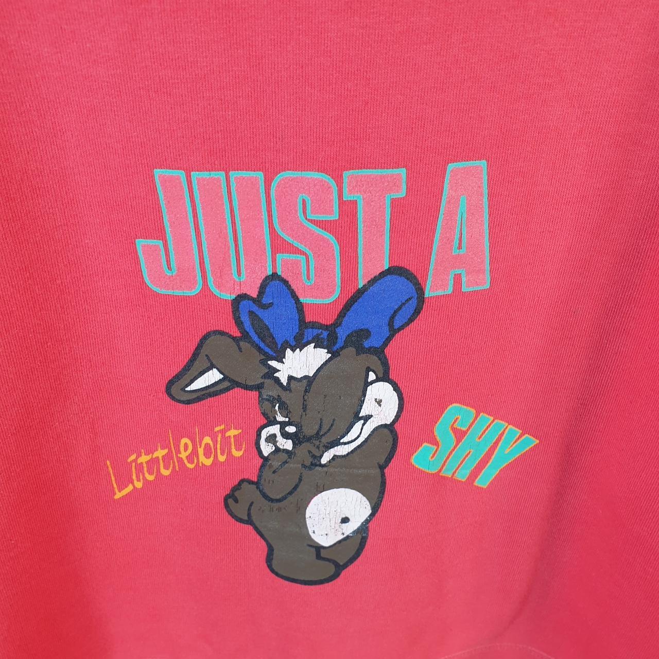 Vintage Just A Little Bit Shy Graphic Sweatshirt Womens Large Red Pullover USA