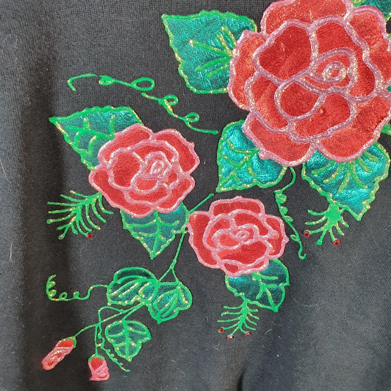 Vintage Lee Midweight Sweatshirt Men’s Large Black USA Flowers Embroidered