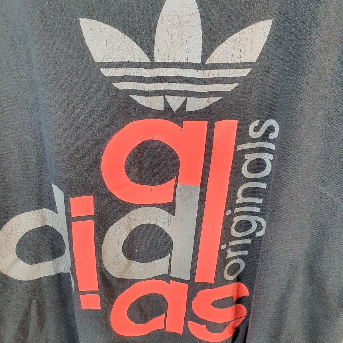 Vintage Adidas Spellout Trefoil Retro T Shirt Mens Medium Black Logo Athletic