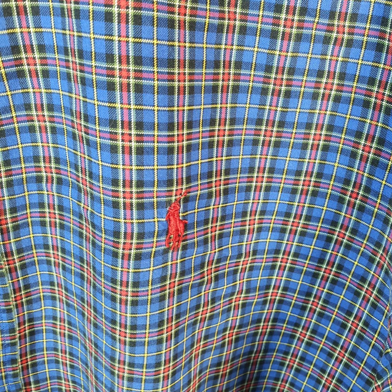 Vintage Ralph Lauren Button Down Shirt Men’s Large Blue Checkered Classic Fit Cotton Pony Big Fish Vintage