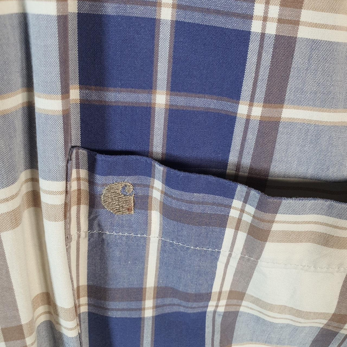 Vintage Carhartt Shirt Button Down Mens Large Blue Checkered Chore Utility Relaxed - Big Fish Vintage