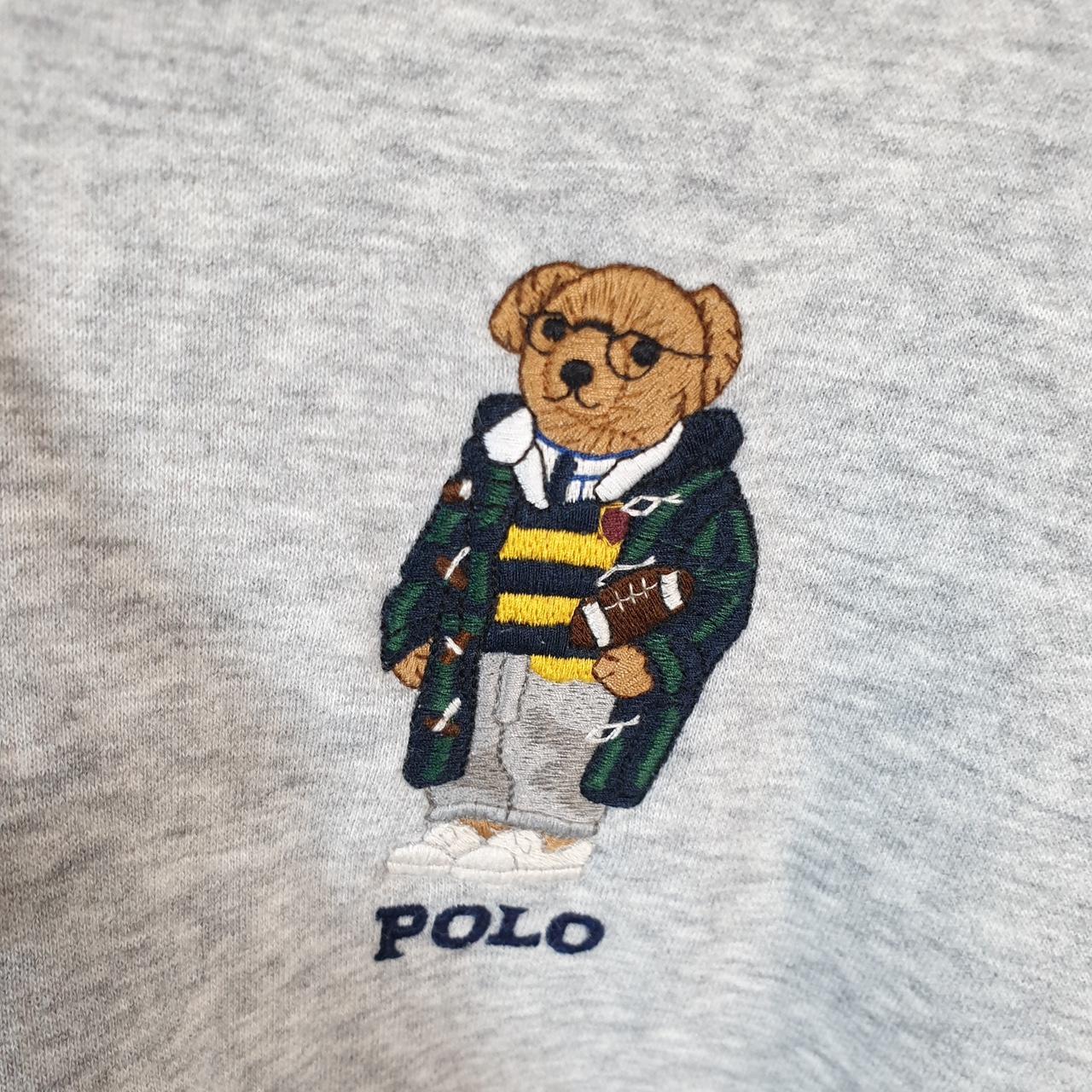 Vintage Ralph Lauren Polo Bear Hoodie Men’s 2XL Grey Cotton Full Zip Pony Big Fish Vintage