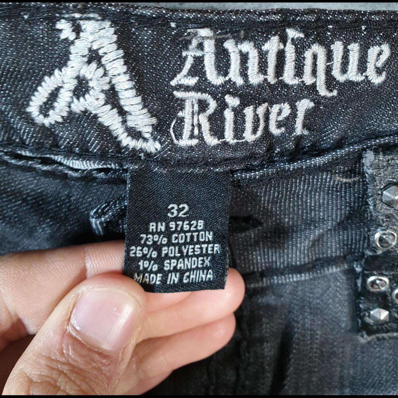 Vintage Antique River Y2K Hip Hop Jeans Mens W32 Grey Denim Embroidered Big Fish Vintage