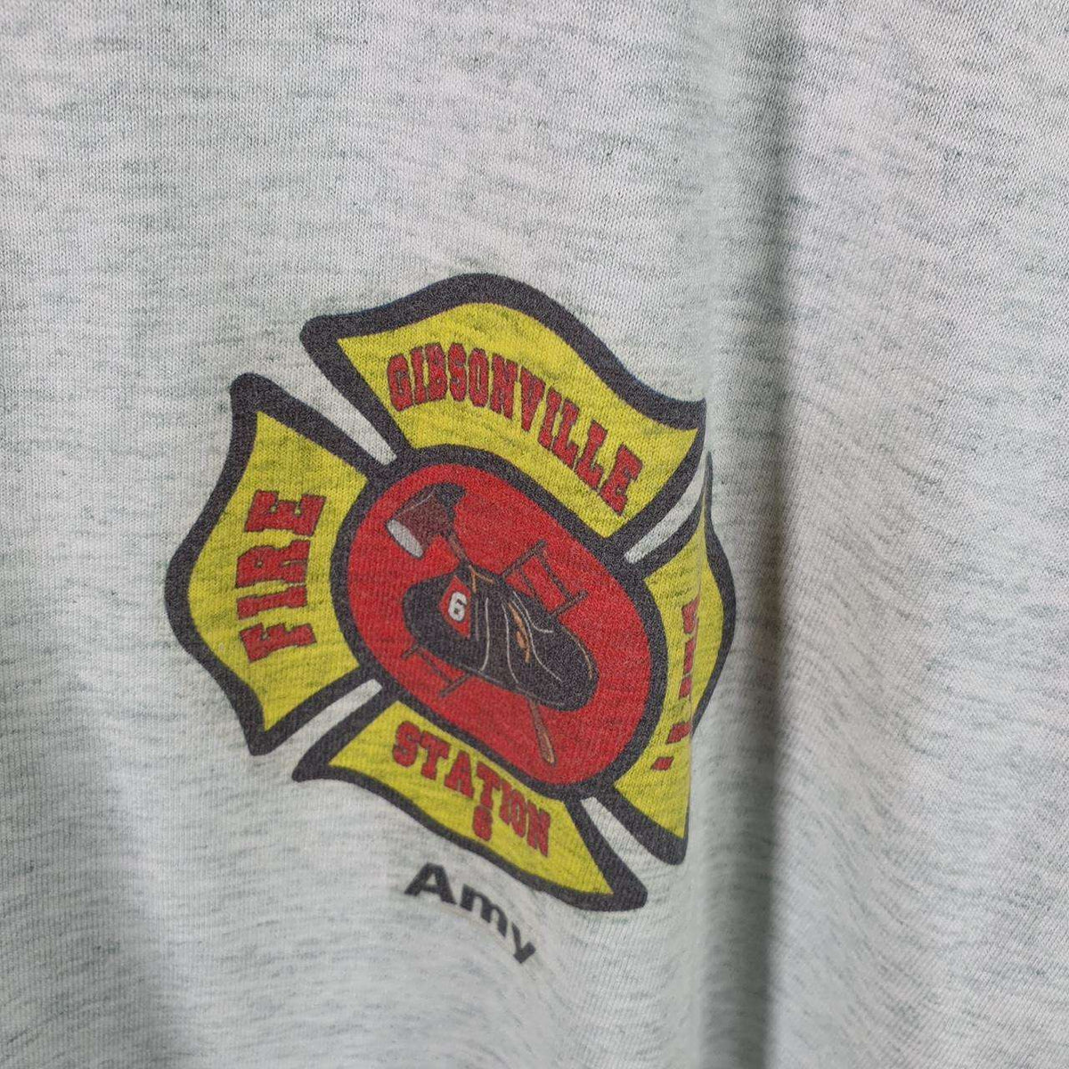 Vintage Fruit of the Loom Best Gibsonville Fire Single Stitch T Shirt Men’s XL Grey Big Fish Vintage