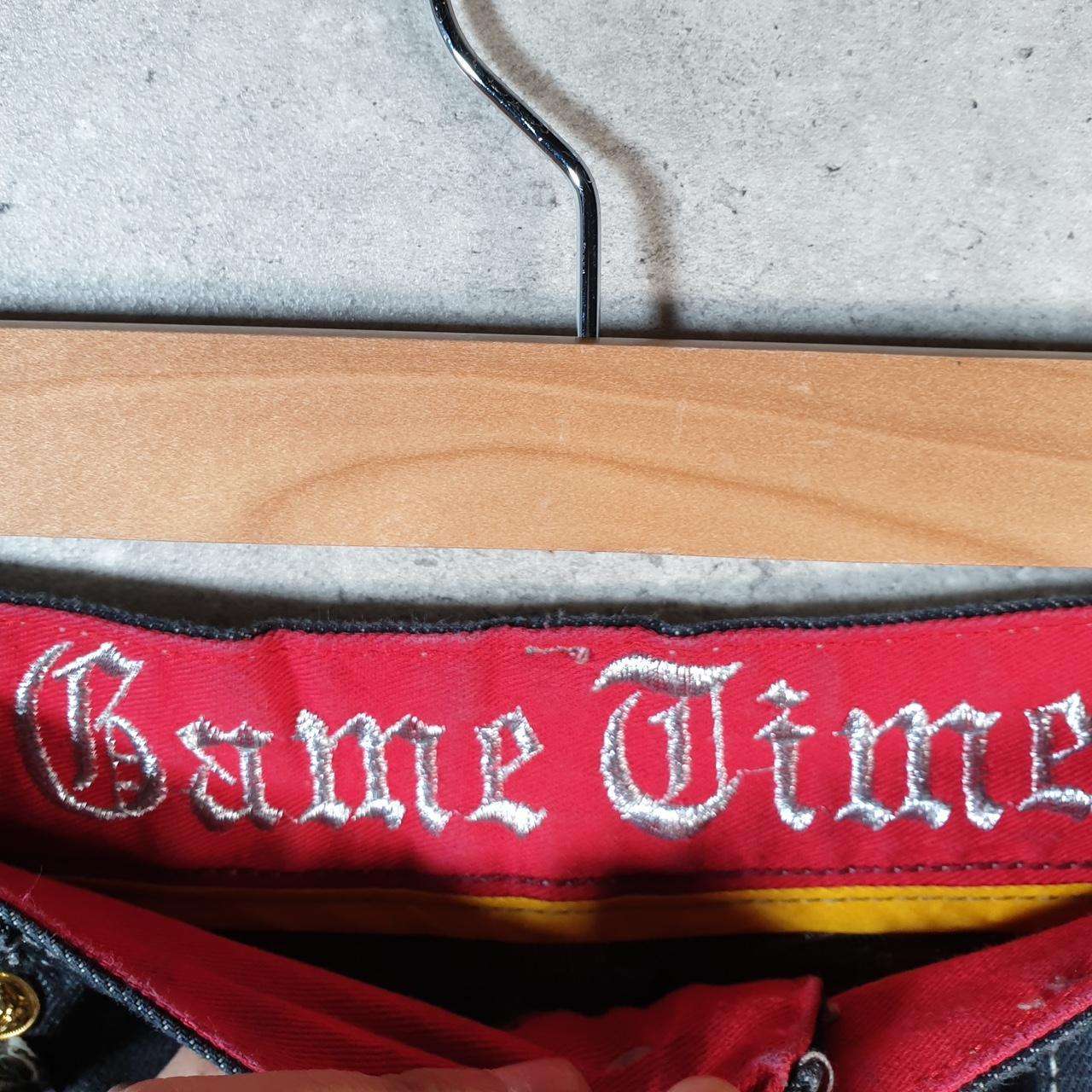 Vintage Game Time Baggy Y2K Hip Hop Jeans Mens W34 L30 Blue Denim Skulls Big Fish Vintage