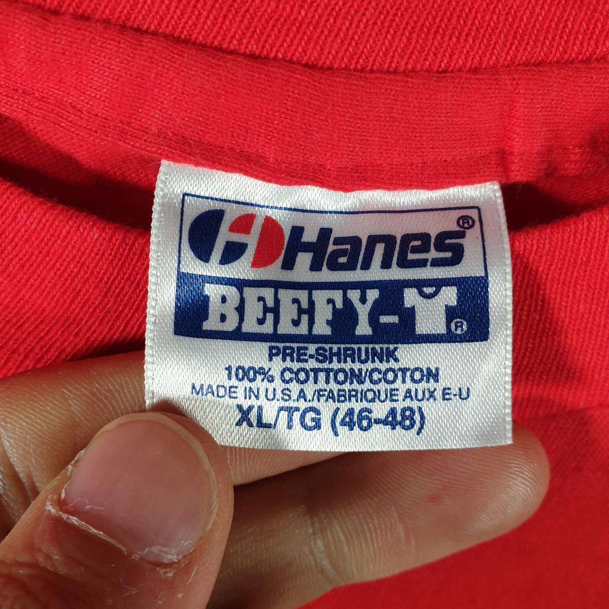 Vintage Hanes Beefy Pat Schroeder USA 90s Single Stitch T Shirt Men’s XL Red Big Fish Vintage