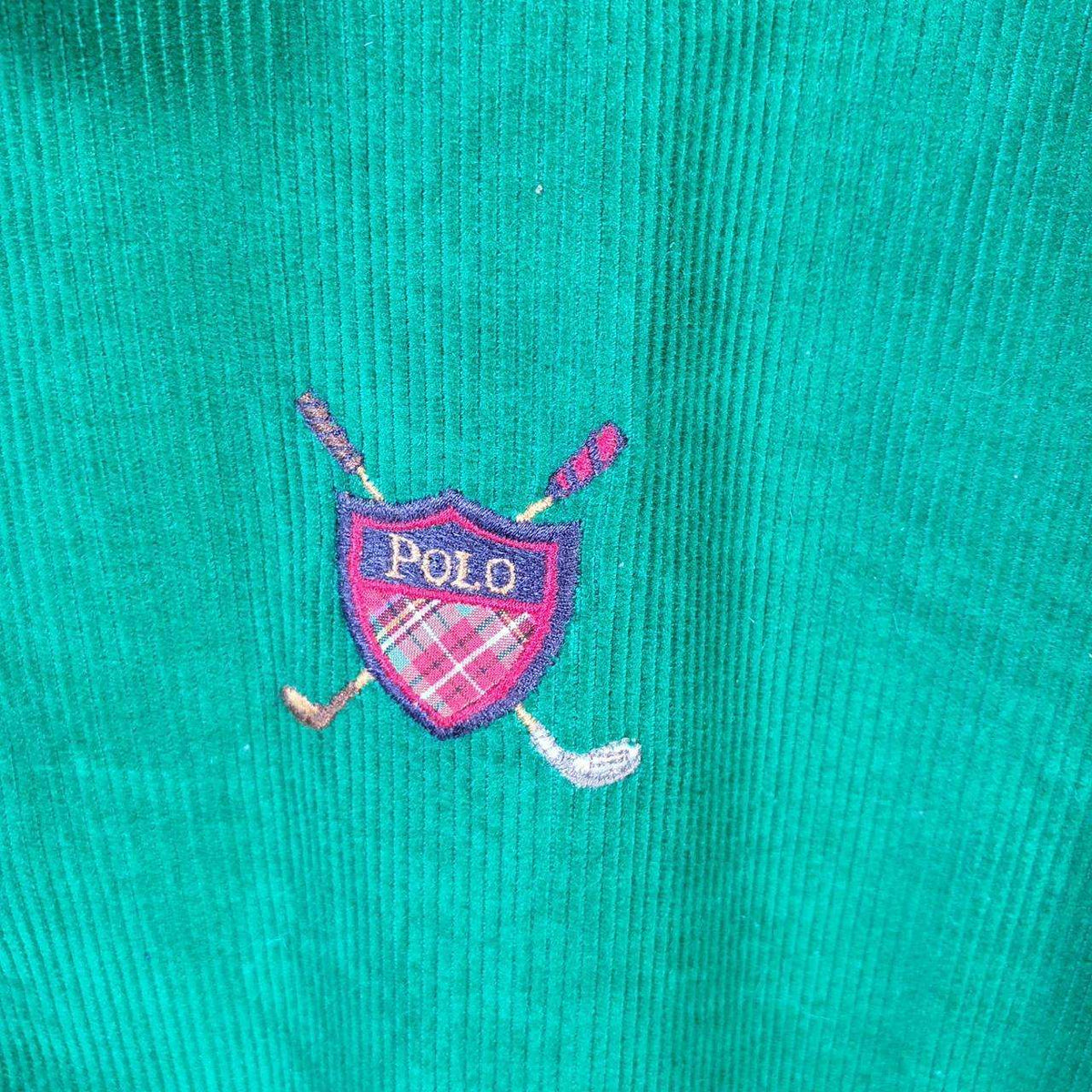 Vintage Ralph Lauren Polo Corduroy Harrington Bomber Jacket Men’s Medium Green Pony Full Zip Big Fish Vintage