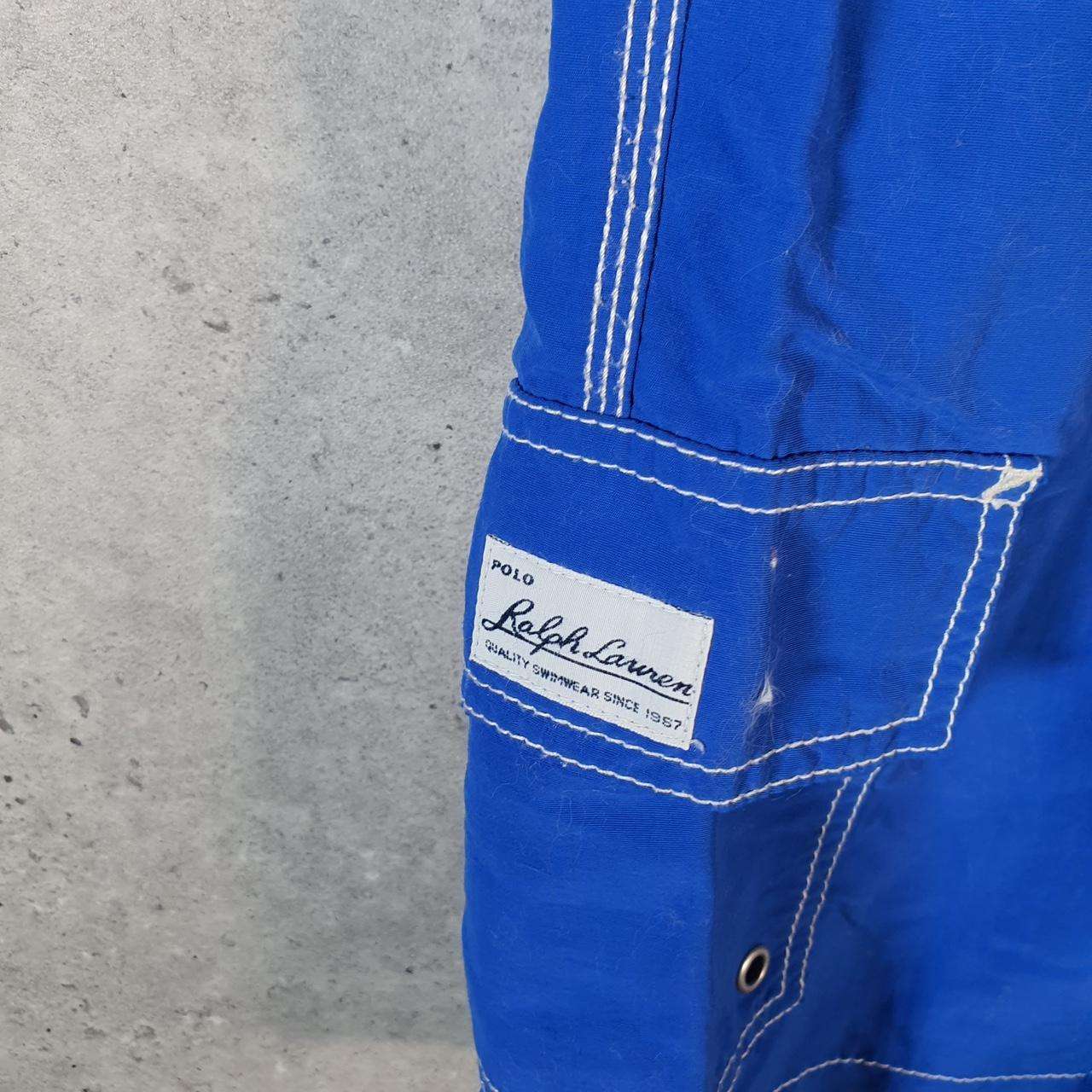 Vintage Ralph Lauren Polo Swim Shorts Cargo Men’s Medium Blue Baggy Cotton Big Fish Vintage