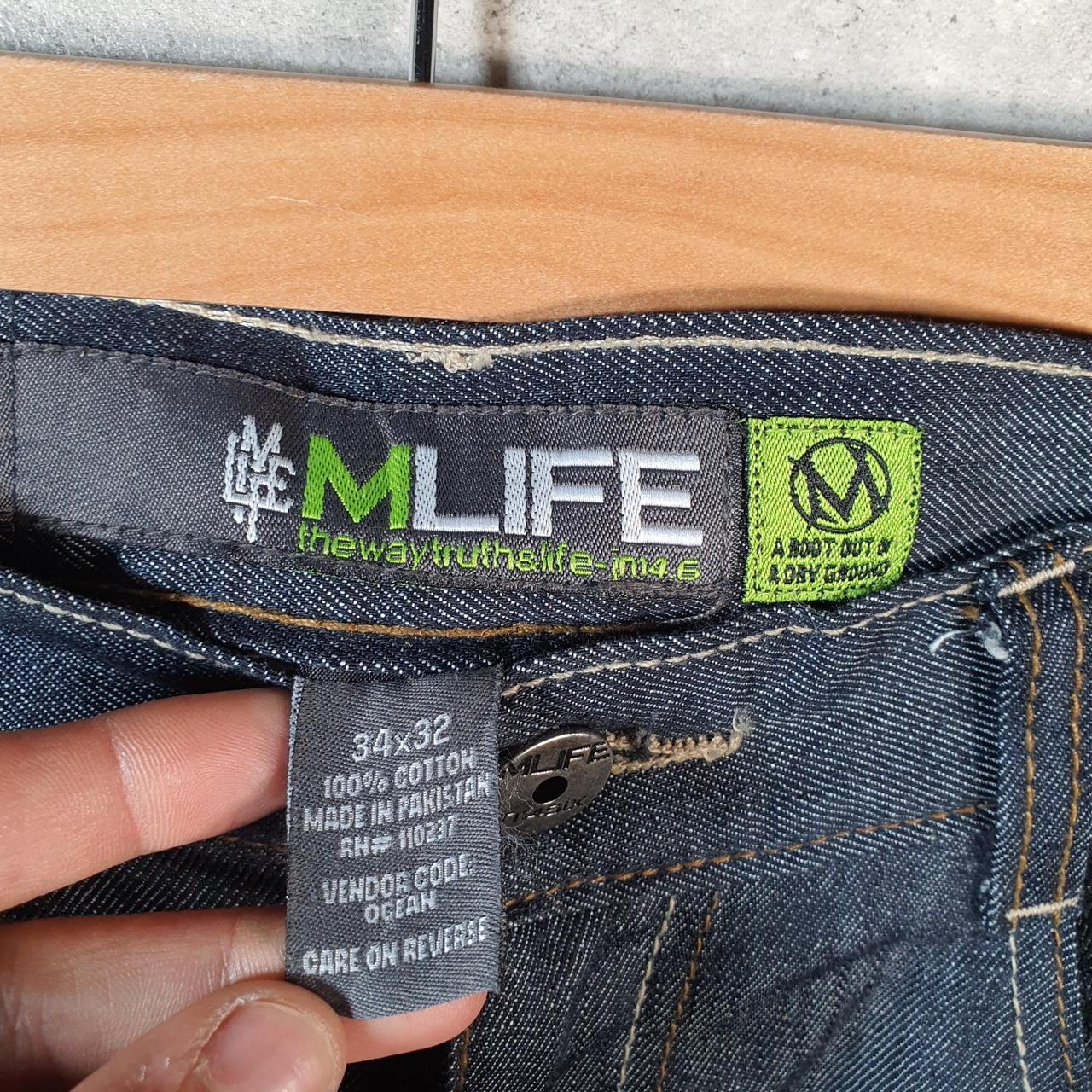 Vintage Mlife Baggy Y2K Hip Hop Jeans Mens W34 32 Blue Embroidered Denim Big Fish Vintage