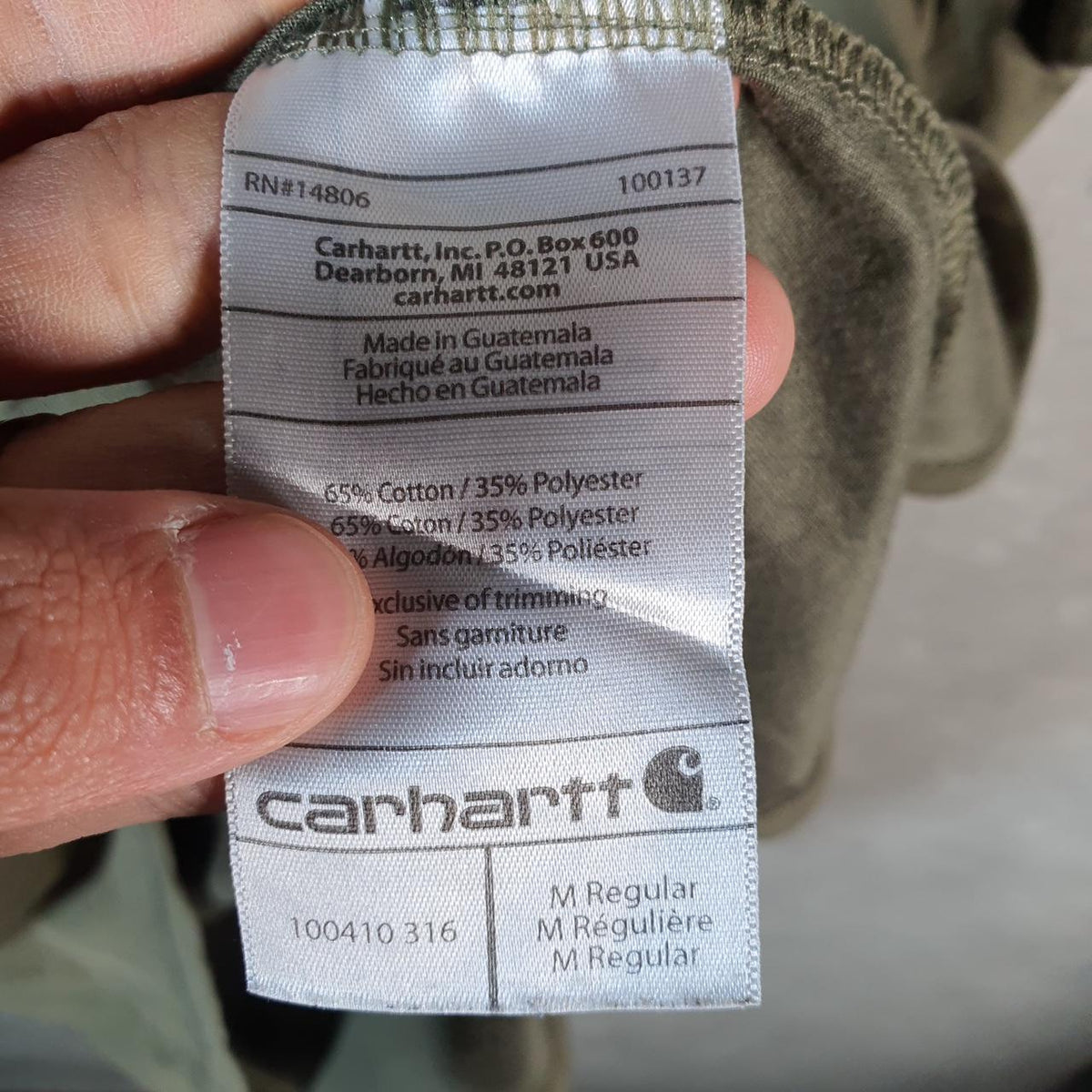 Vintage Carhartt Pocket T Shirt Men’s Medium Khaki Green Workwear Chore Utility Relaxed Fit C9269