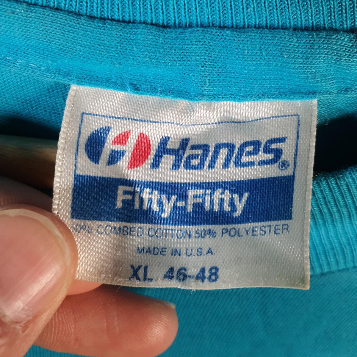 Vintage Hanes 50/50 Care to Dance USA 90s Single Stitch T Shirt Men’s XL Blue Big Fish Vintage