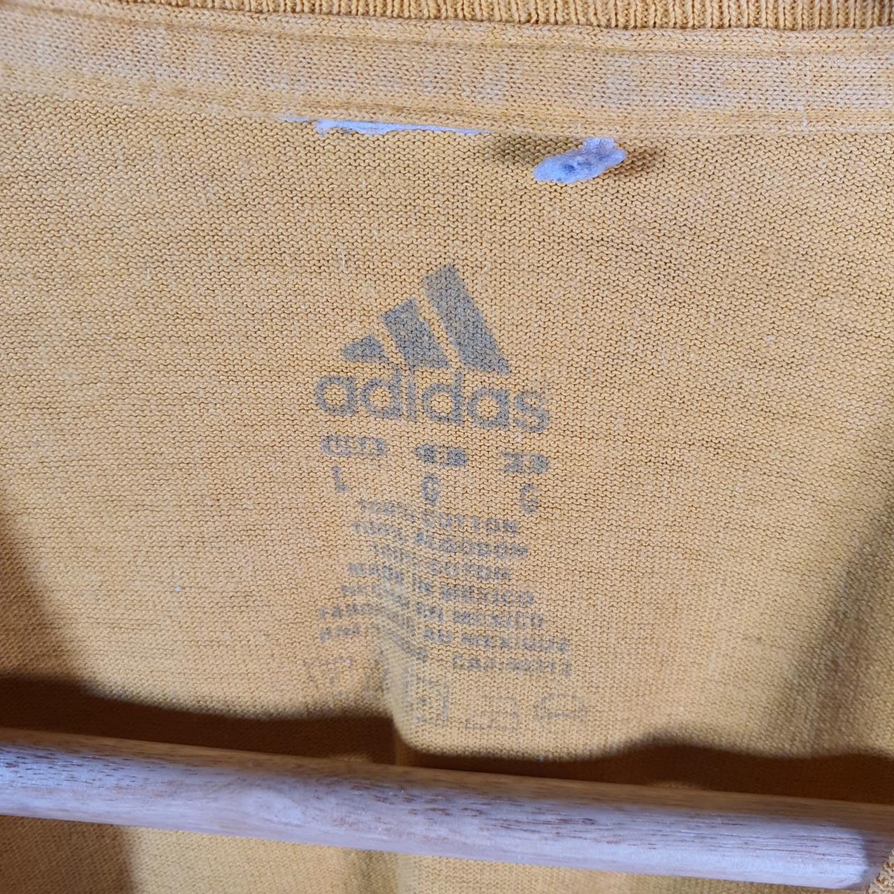 Vintage Adidas Spellout T Shirt Mens Large Yellow Three Stripes Logo Athletic