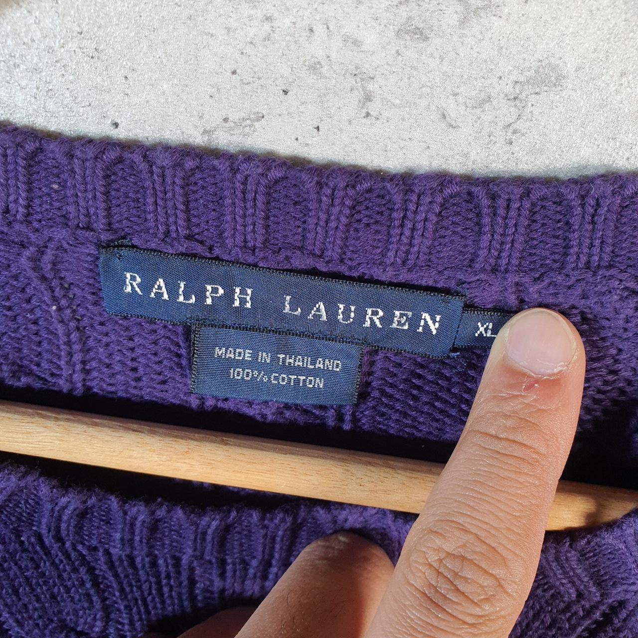 Vintage Ralph Lauren Polo Cable Knit Heavyweight Sweatshirt Womens XL Purple Pony