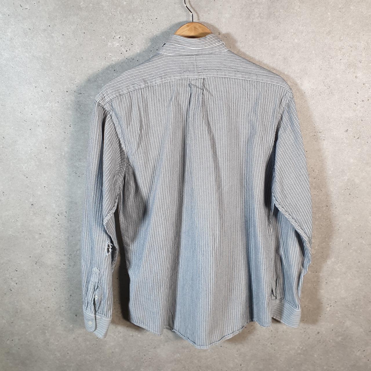 Vintage Ralph Lauren Button Down Shirt Men’s Large Grey Striped Custom Fit Cotton Pony Big Fish Vintage