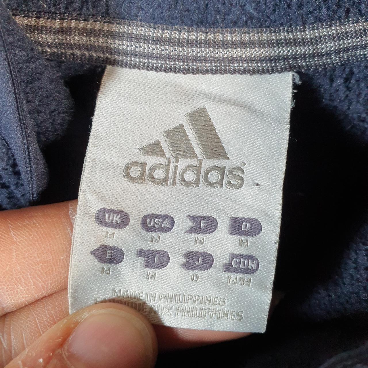 Vintage Adidas Full Zip Fleece Sweatshirt Mens Medium Navy Blue Spellout Logo Winter