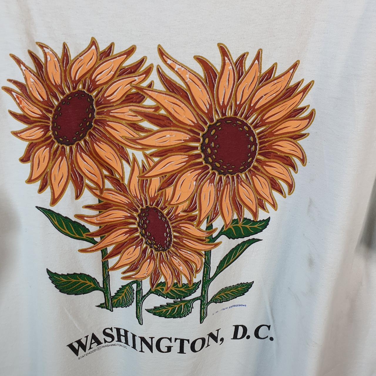 Vintage Washington DC Sunflowers 90s USA Single Stitch T Shirt Men’s Small White C9649